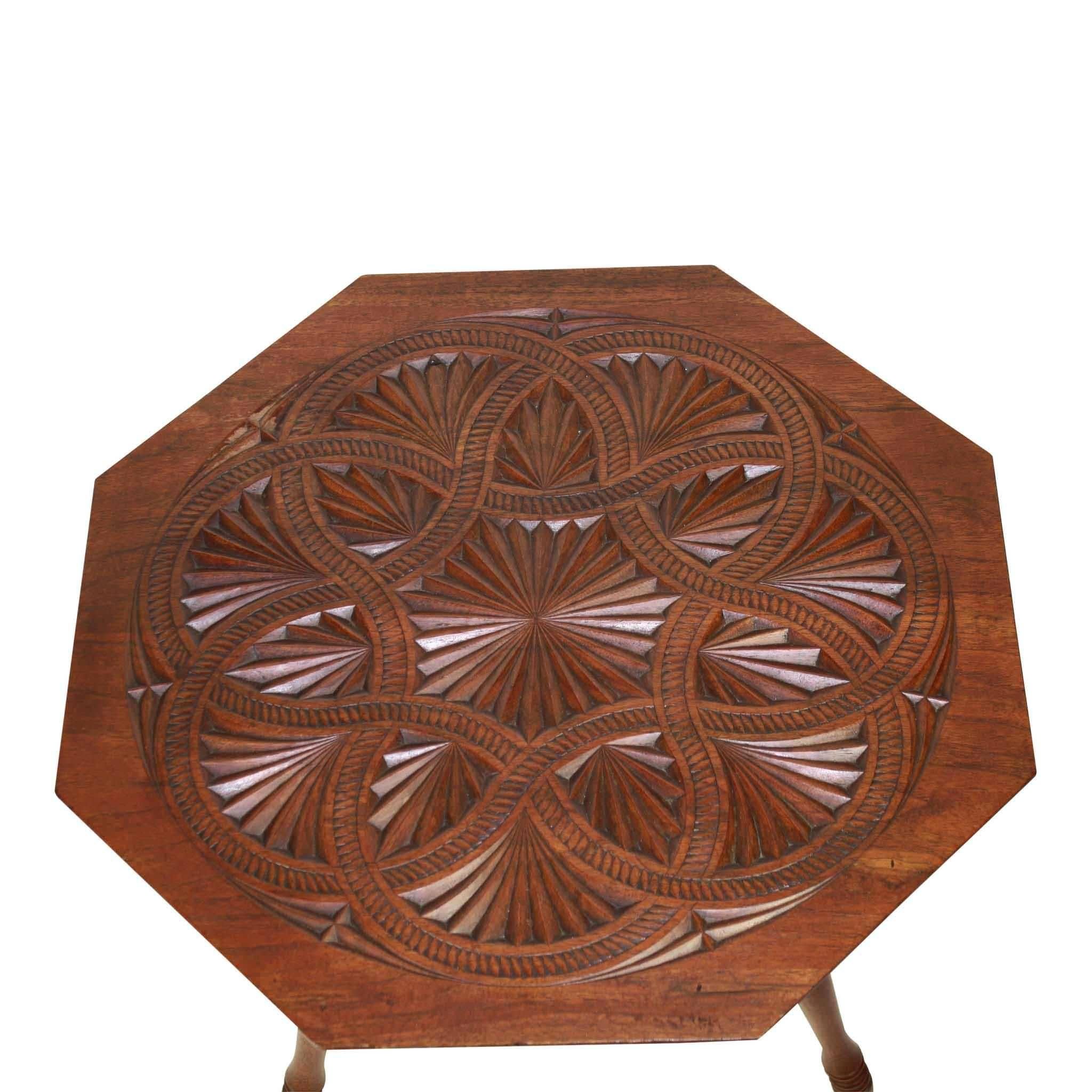European Carved Mahogany Tilt Top Table, circa 1915