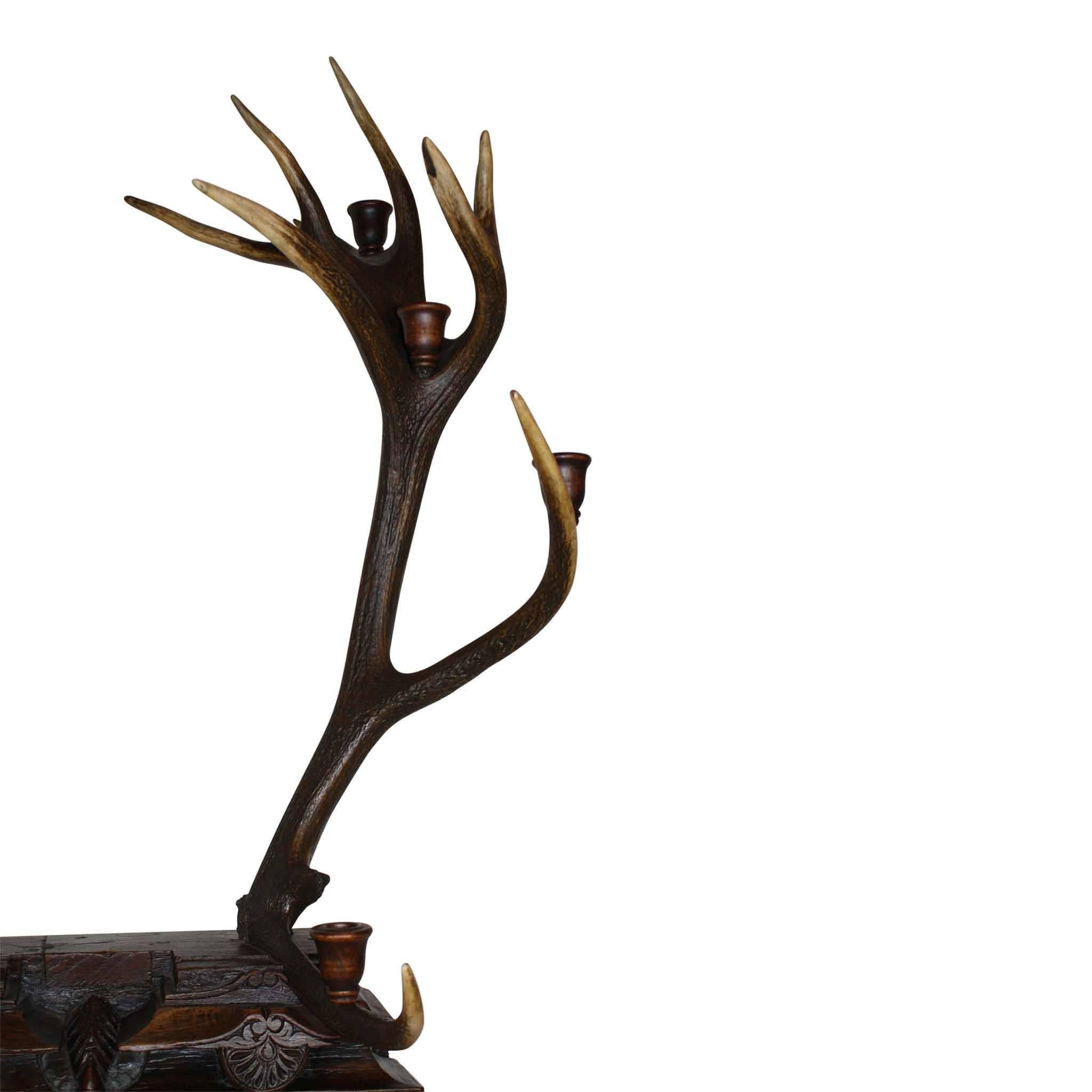 Bulgarian Red Stag Candelabra with Carved Base In Good Condition In Evergreen, CO