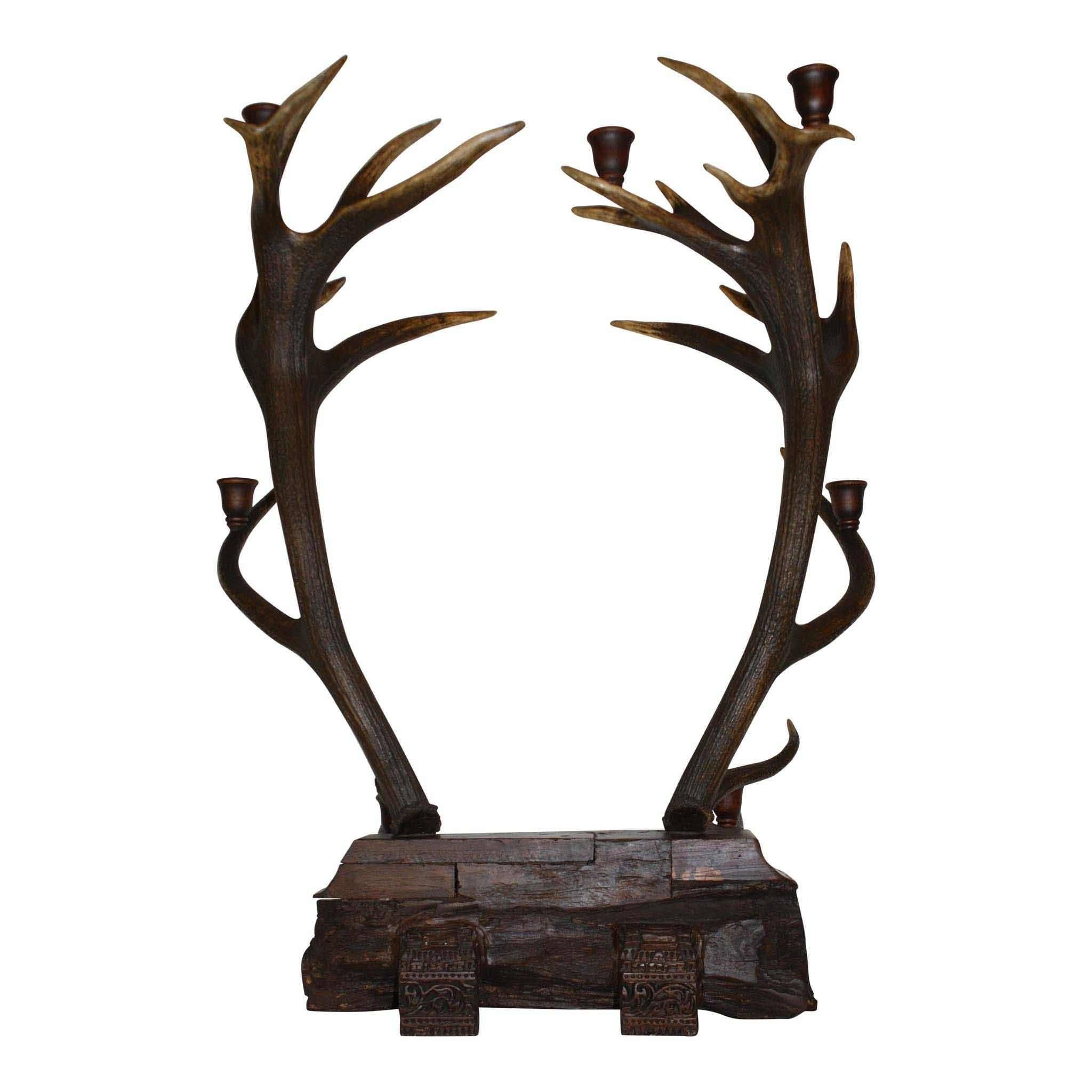 Bulgarian Red Stag Candelabra with Carved Base 1