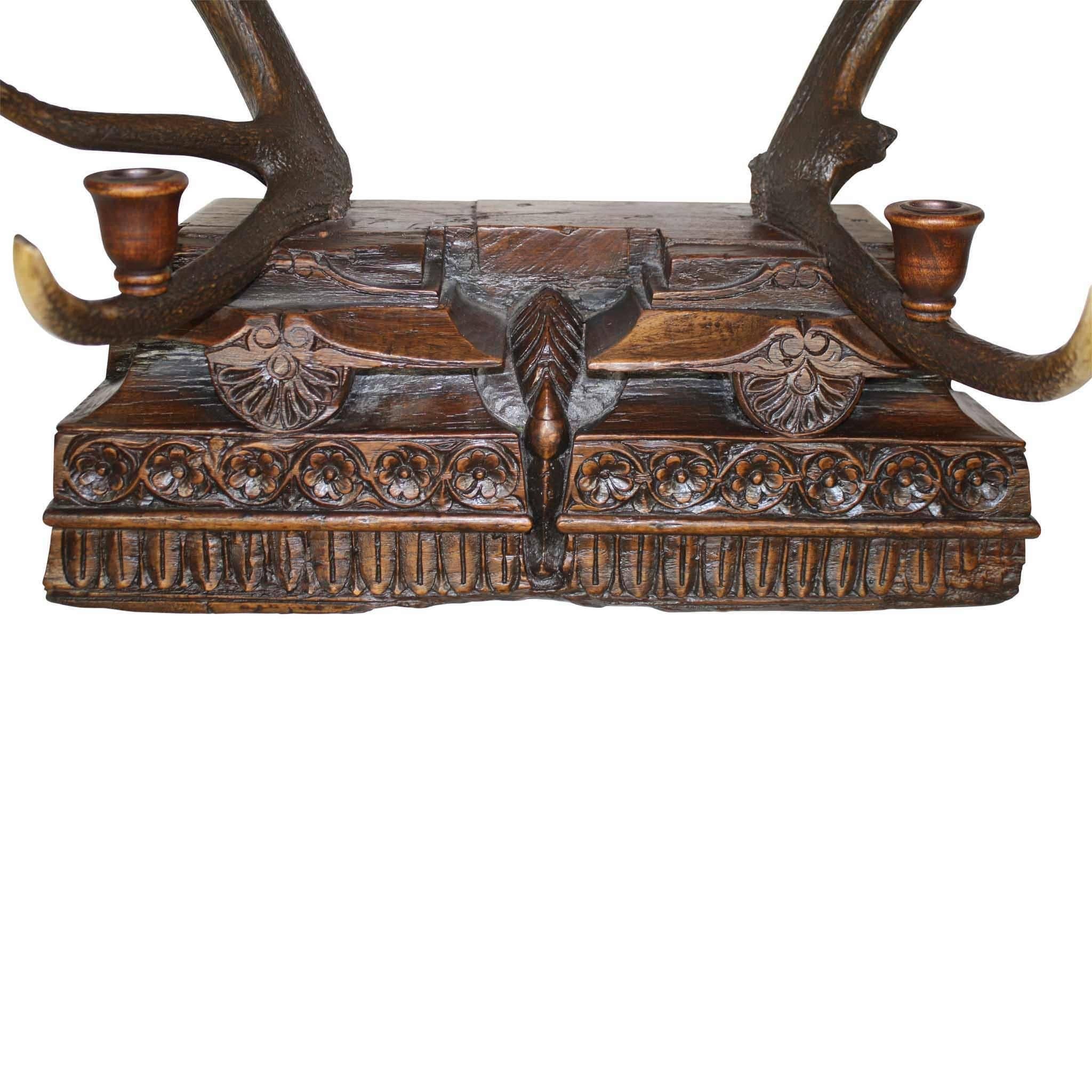 Bulgarian Red Stag Candelabra with Carved Base 4