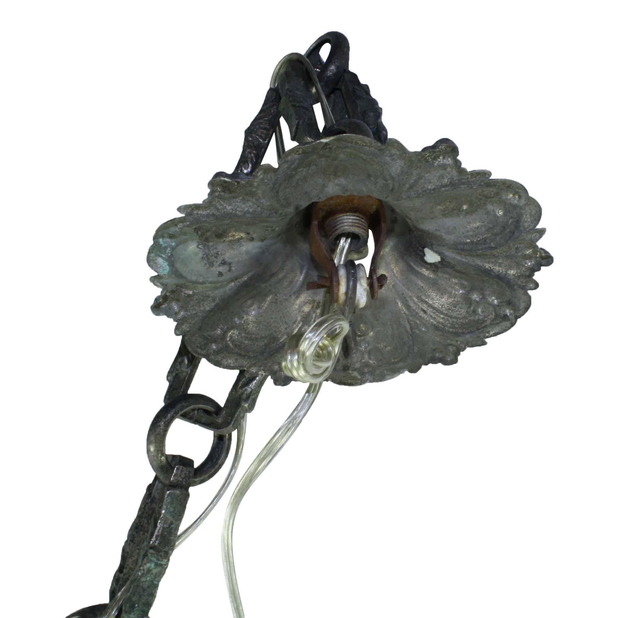 20th Century Art Nouveau Chromed Bronze and Glass Hanging Lantern For Sale