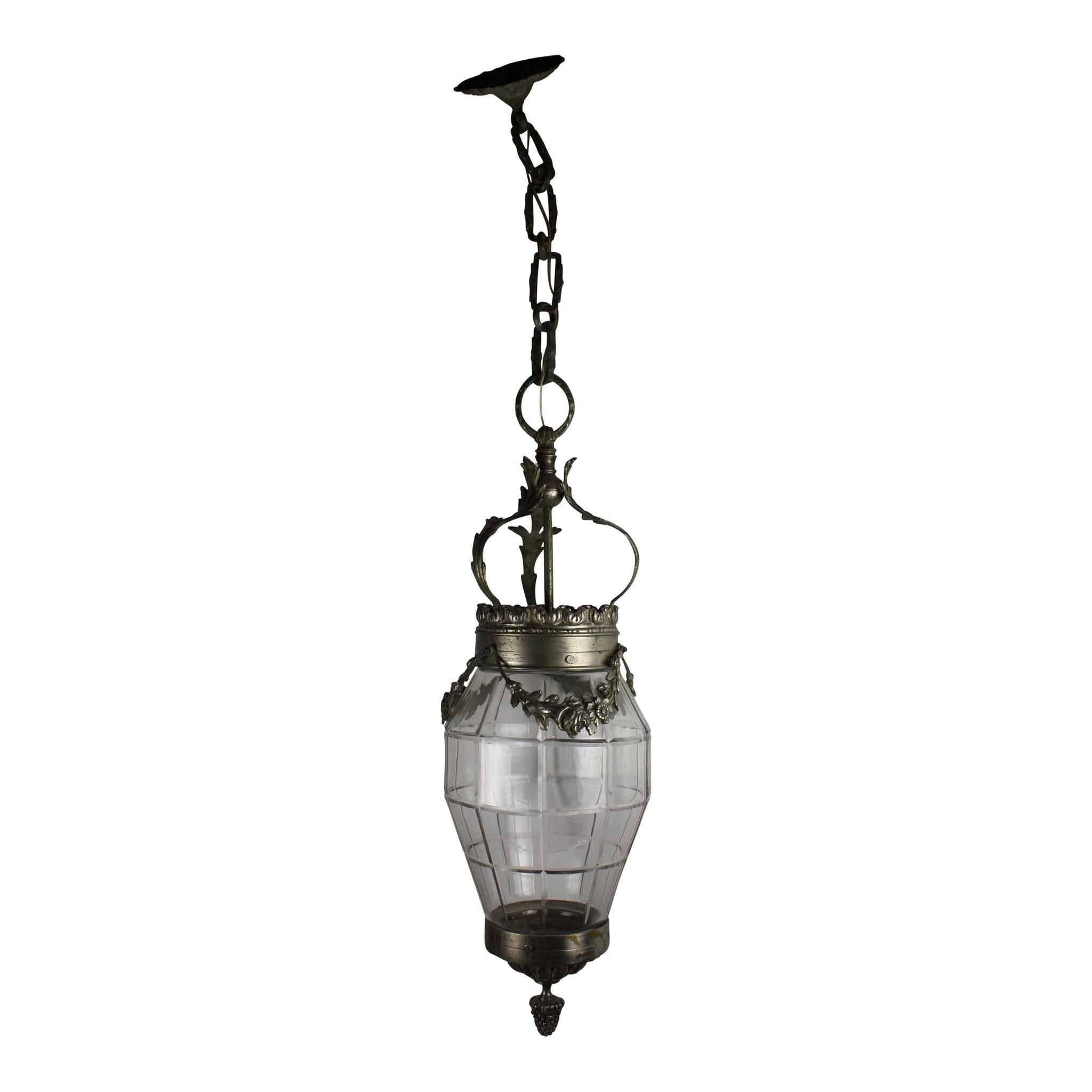 Bronze Lanterne suspendue Art Nouveau en bronze chromé et verre en vente