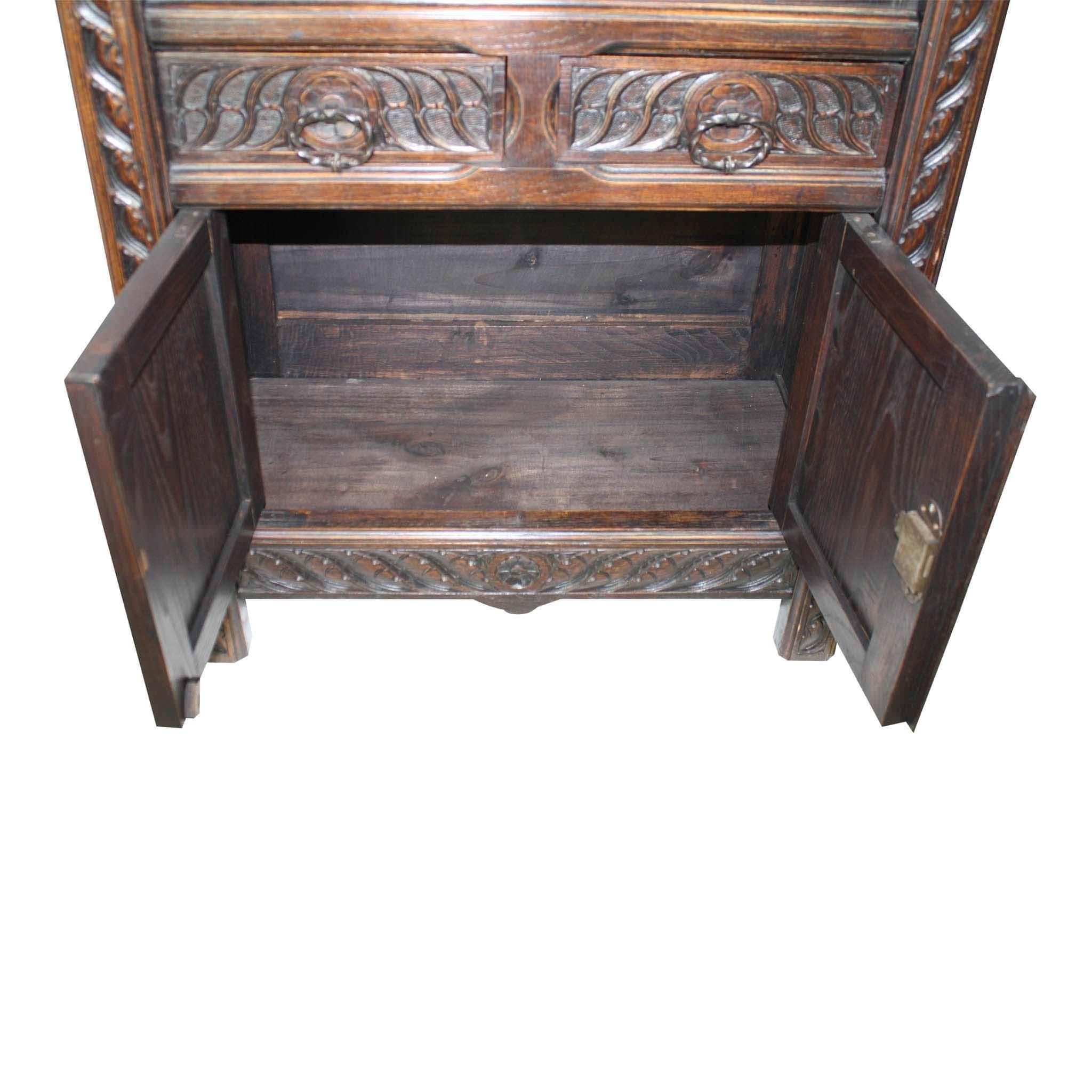 Gothic Revival Carved Walnut Cabinet, circa 1900, Two Available In Good Condition In Evergreen, CO