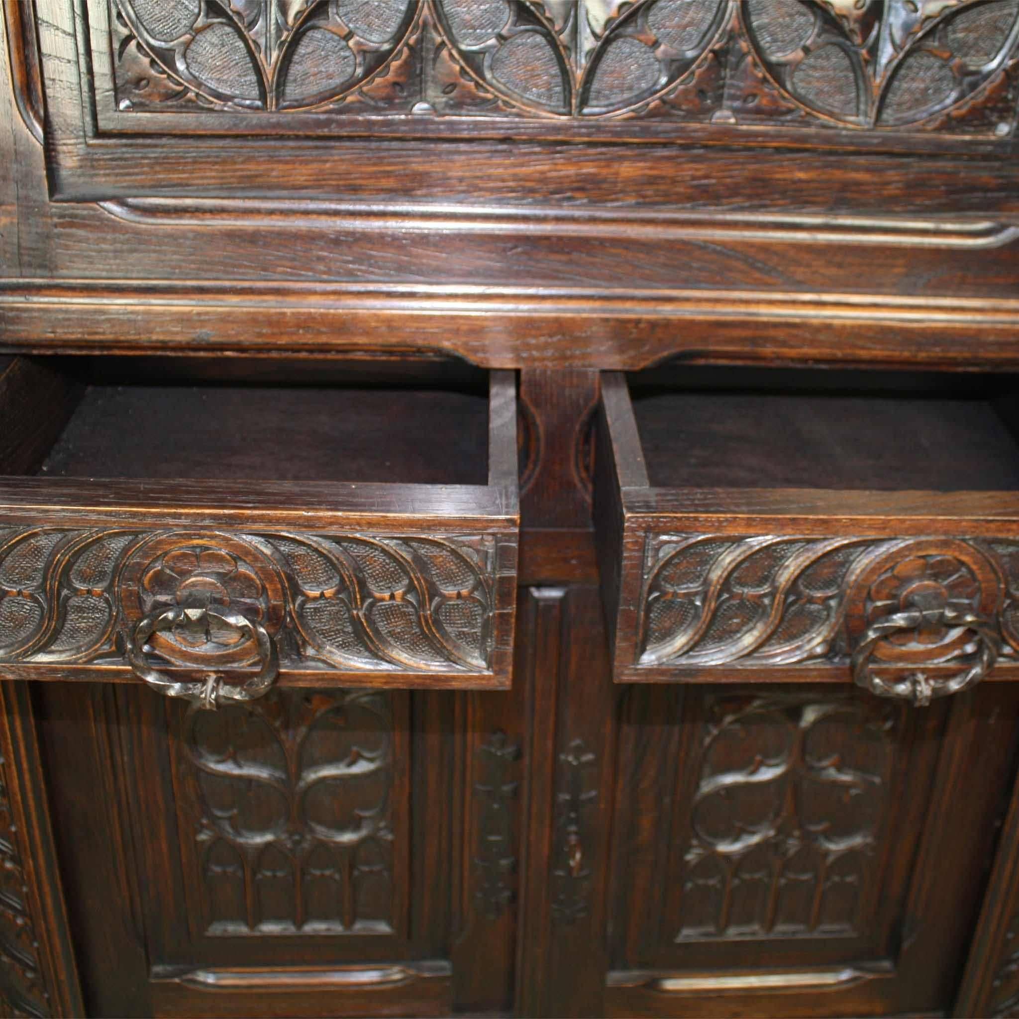 19th Century Gothic Revival Carved Walnut Cabinet, circa 1900, Two Available