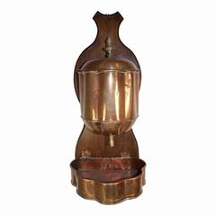 French Copper Lavabo on Walnut Wall Mount, circa 1890