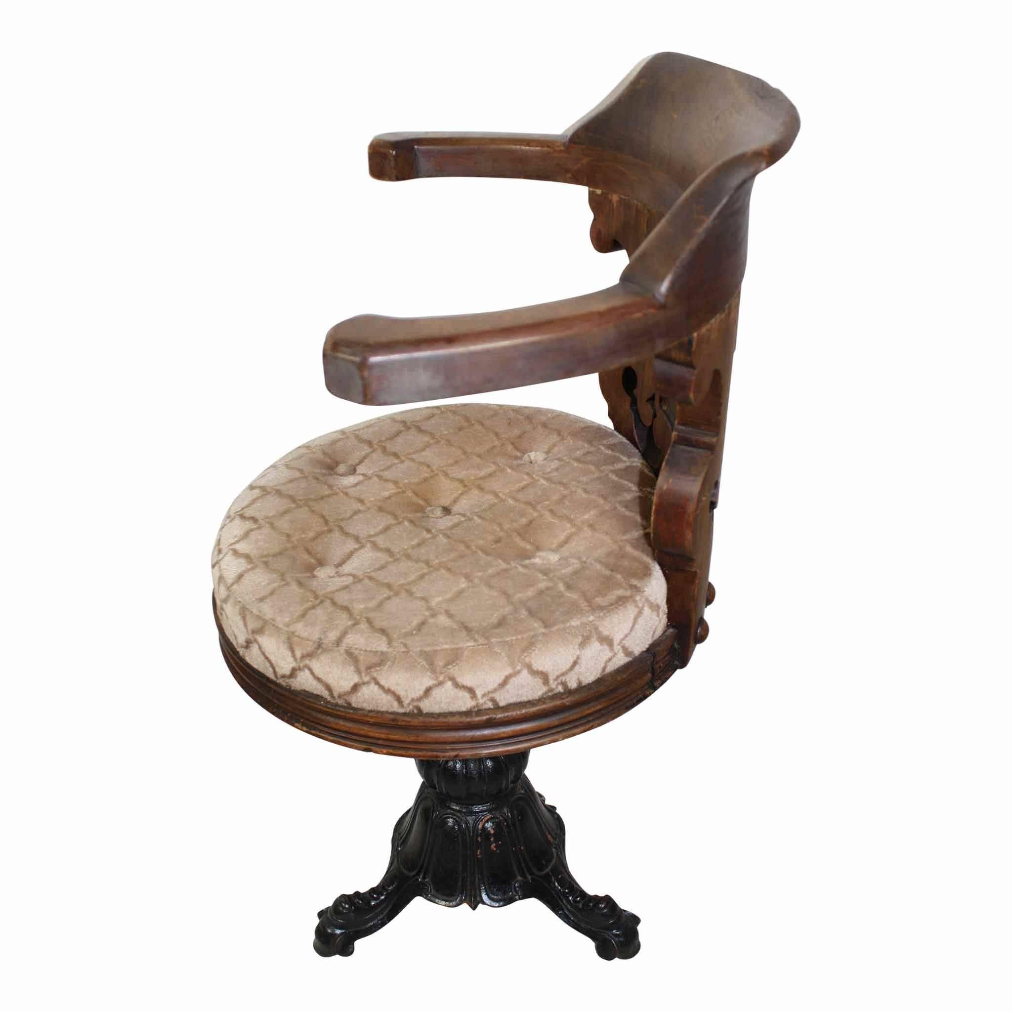 Fabric European Nautical Chair with Cast Iron Base, circa 1900