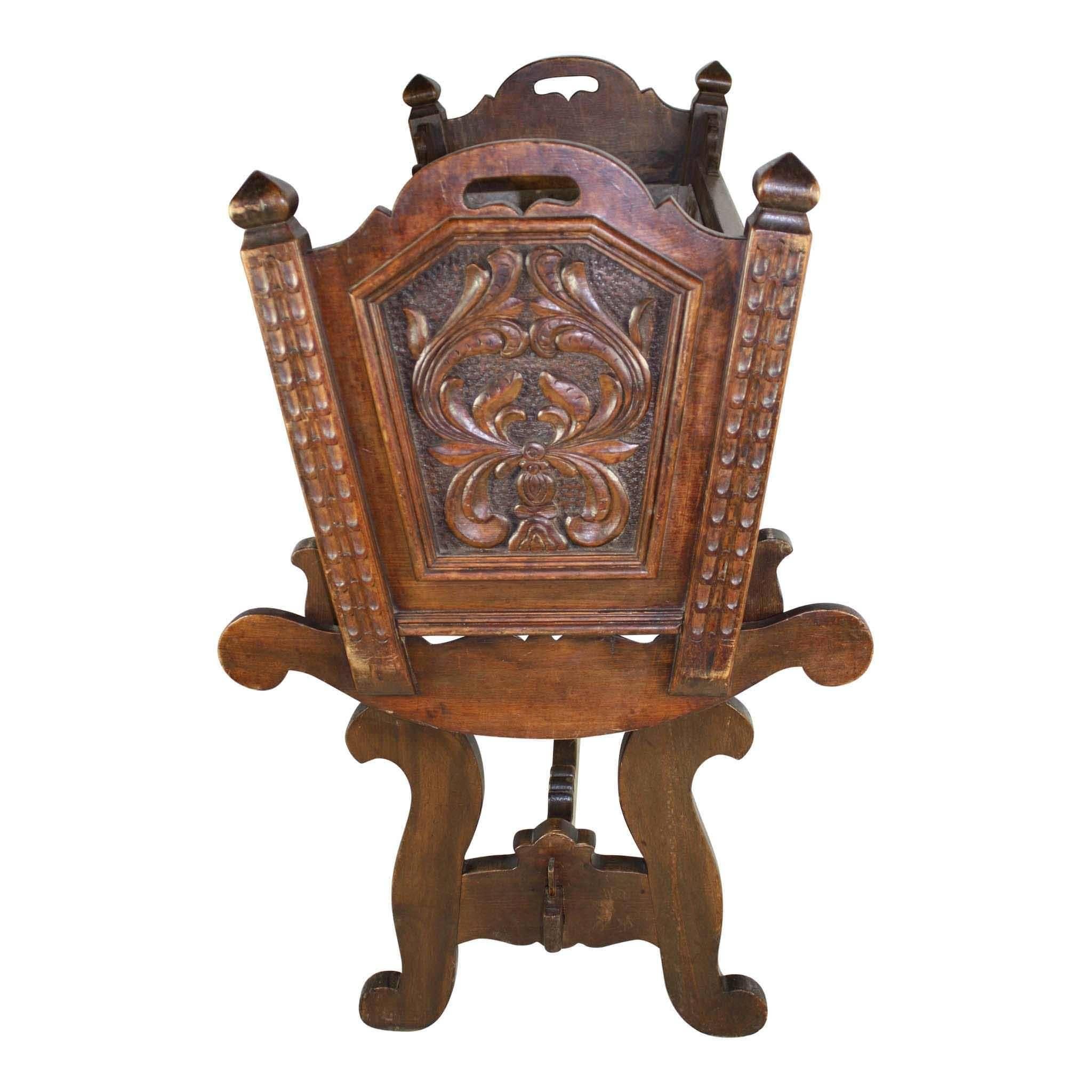 20th Century Swiss Carved Walnut Planter or Cradle with Stand, circa 1910