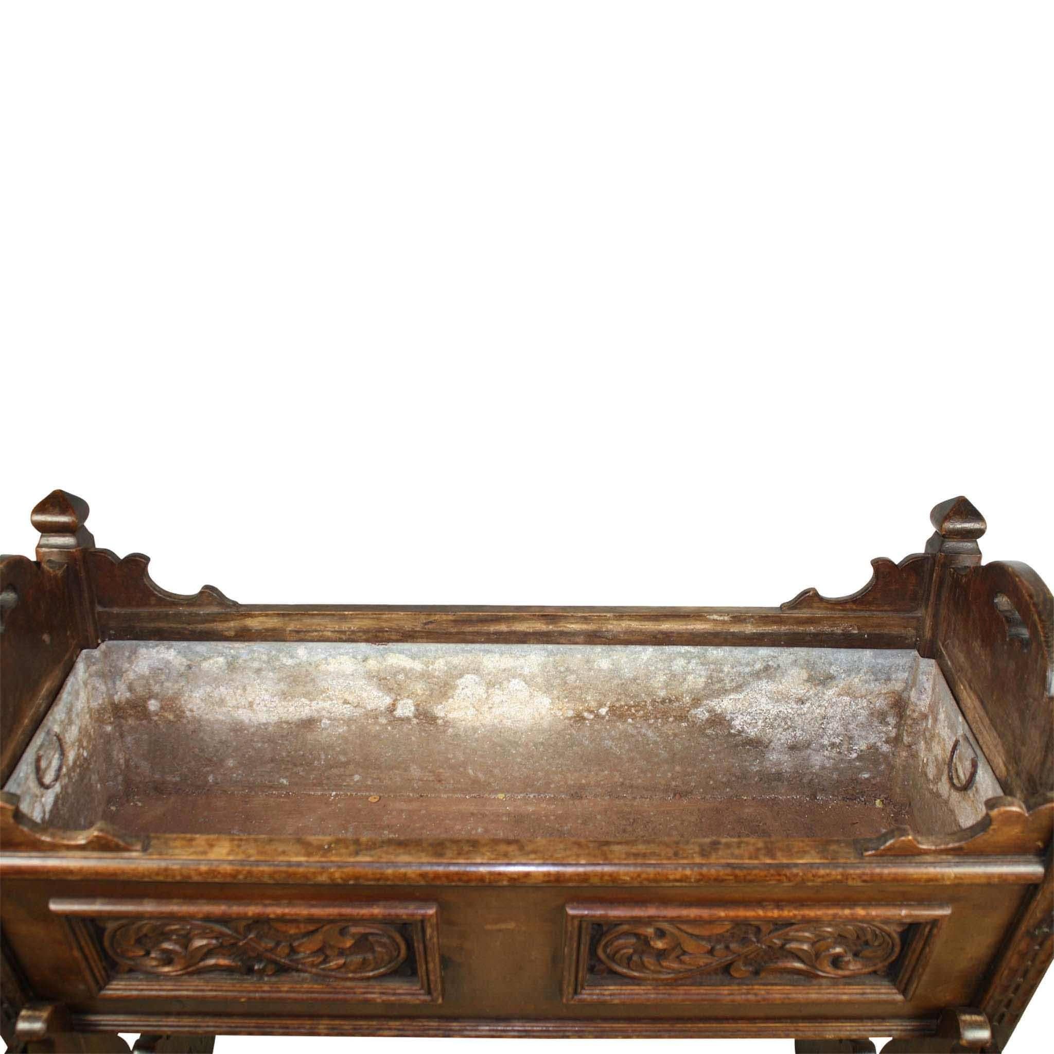 Swiss Carved Walnut Planter or Cradle with Stand, circa 1910 1