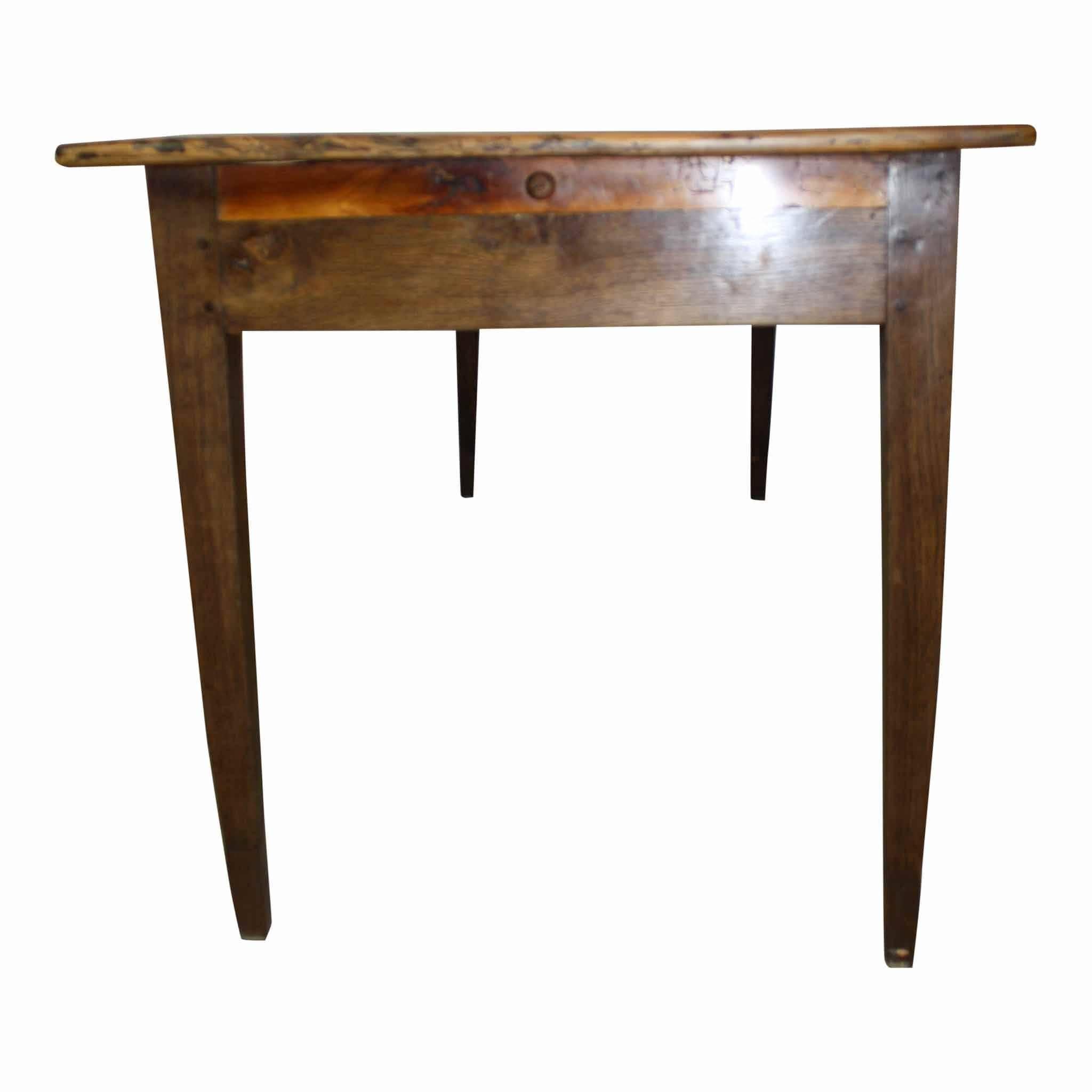 19th Century French Cherry and Oak Farm Table with Drawer, circa 1850