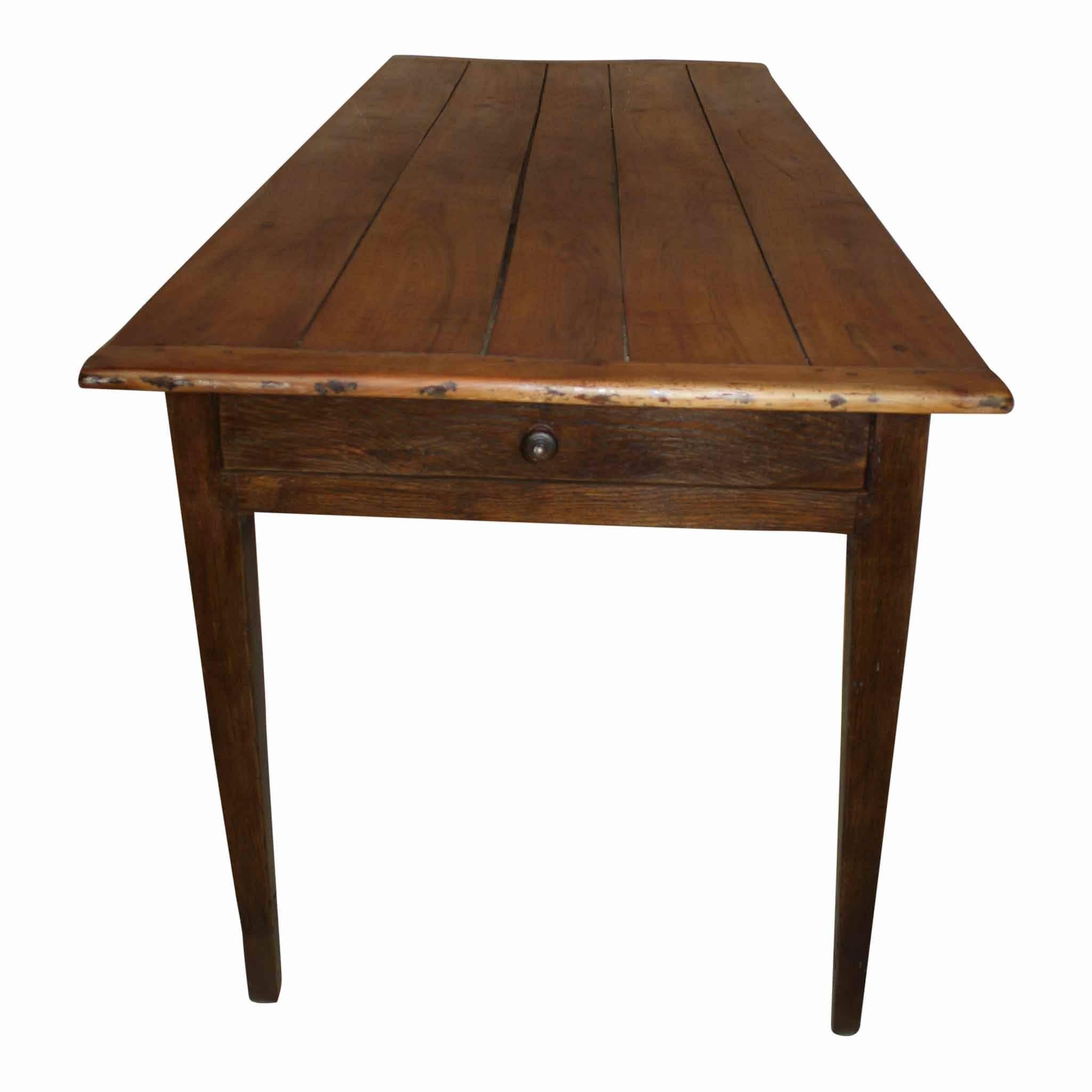 French Cherry and Oak Farm Table with Drawer, circa 1850 In Good Condition In Evergreen, CO