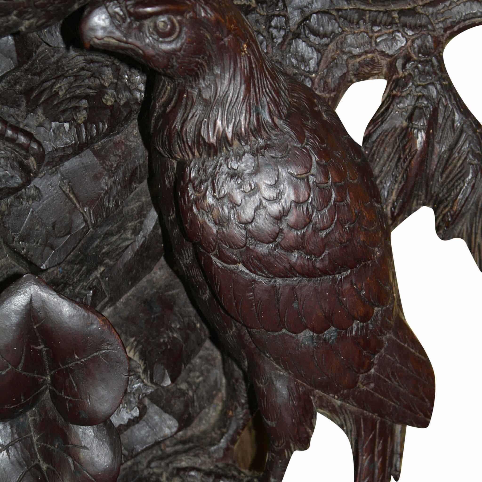 19th Century Black Forest Carved Self with Nesting Kestrels