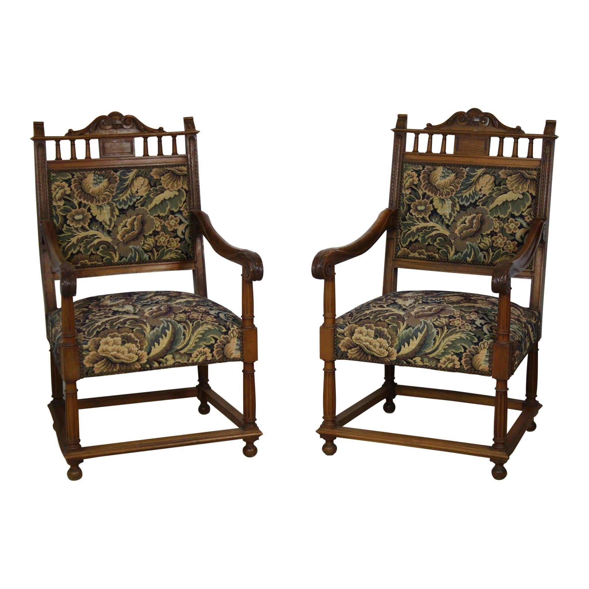 French Walnut Armchairs, Set of Two, circa 1890