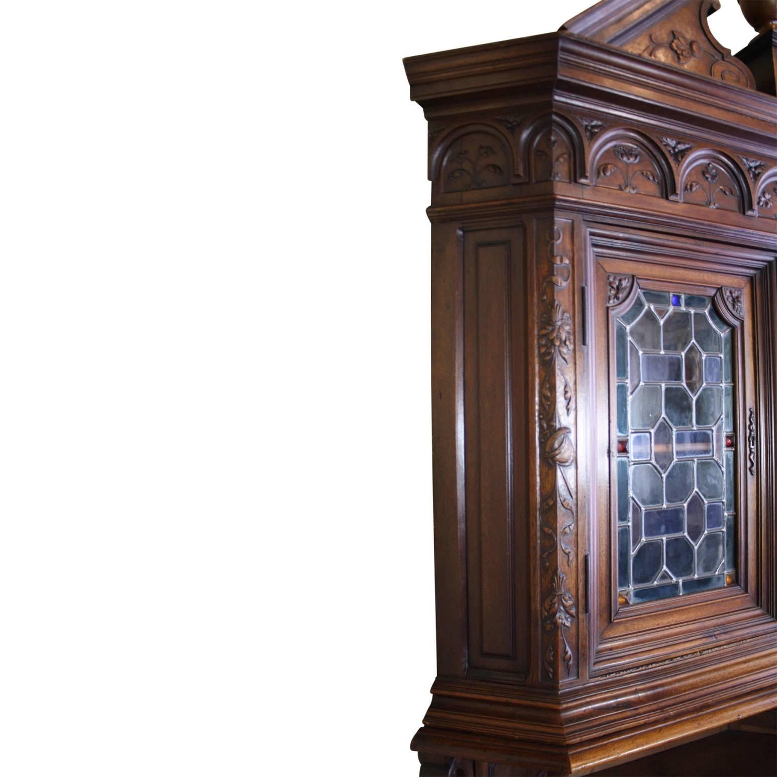 Stained French Walnut Renaissance Revival Corner Cabinet, circa 1875 For Sale
