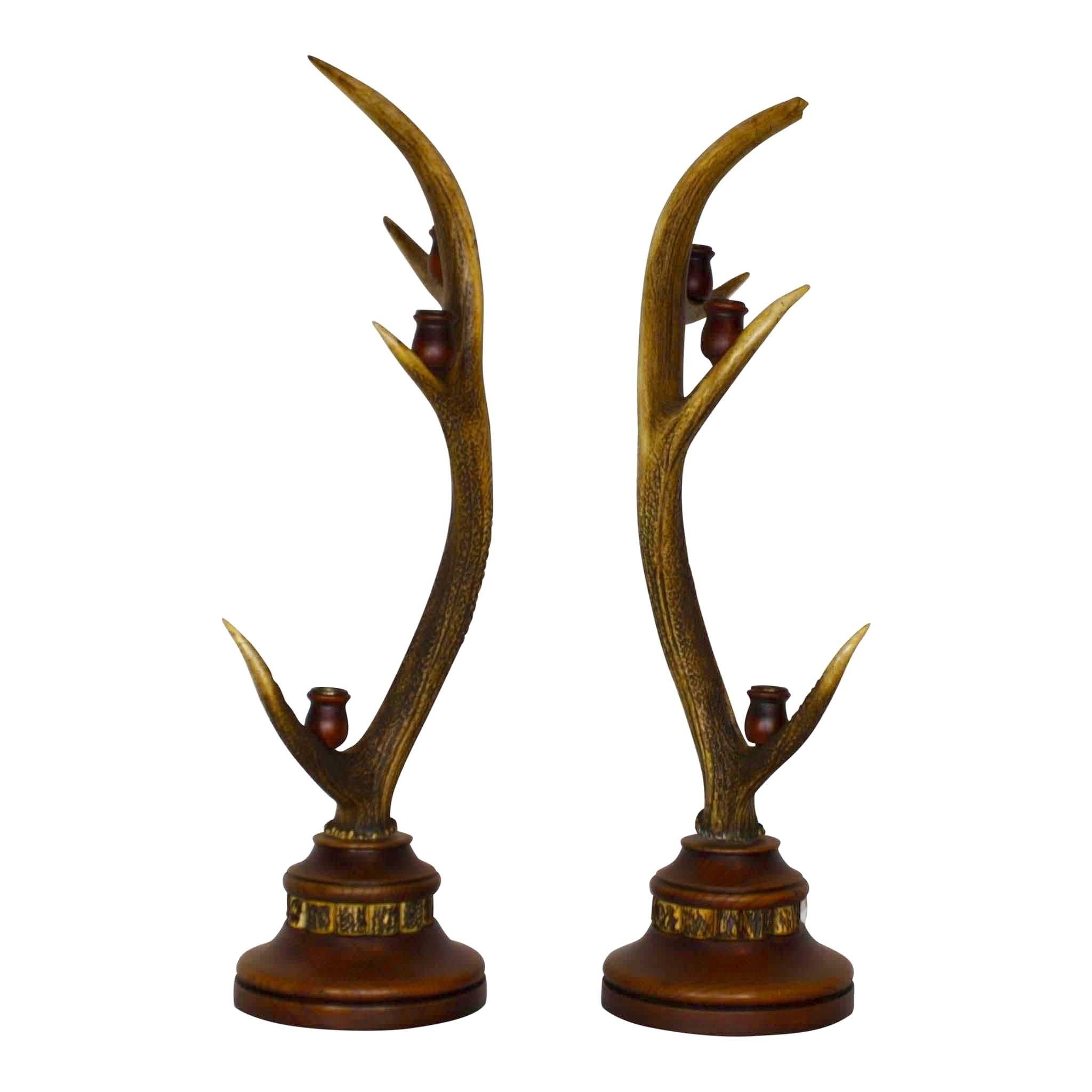 German Red Stag Candelabra, Set of Two