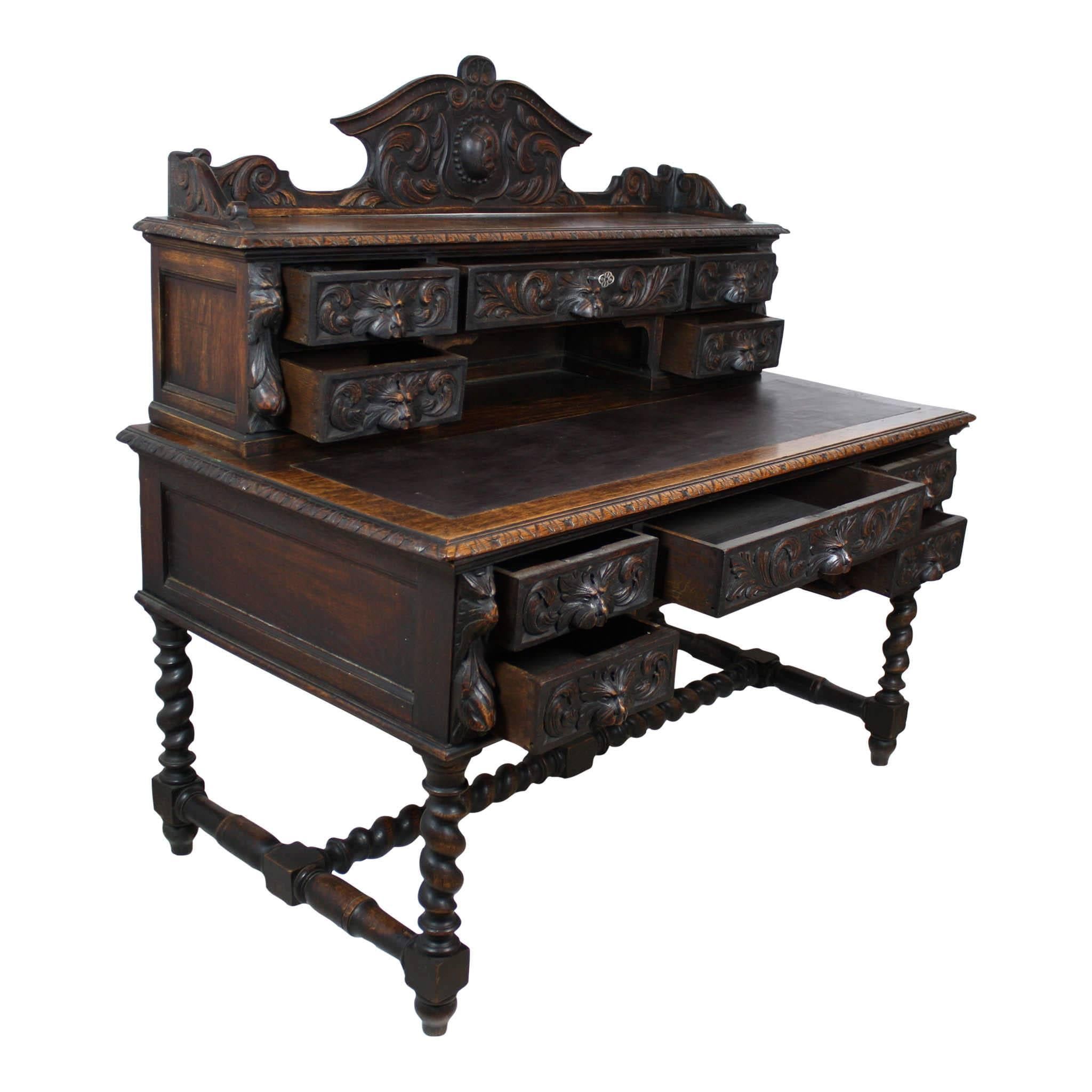 French Leather Top Hunt Desk, circa 1890 In Good Condition In Evergreen, CO