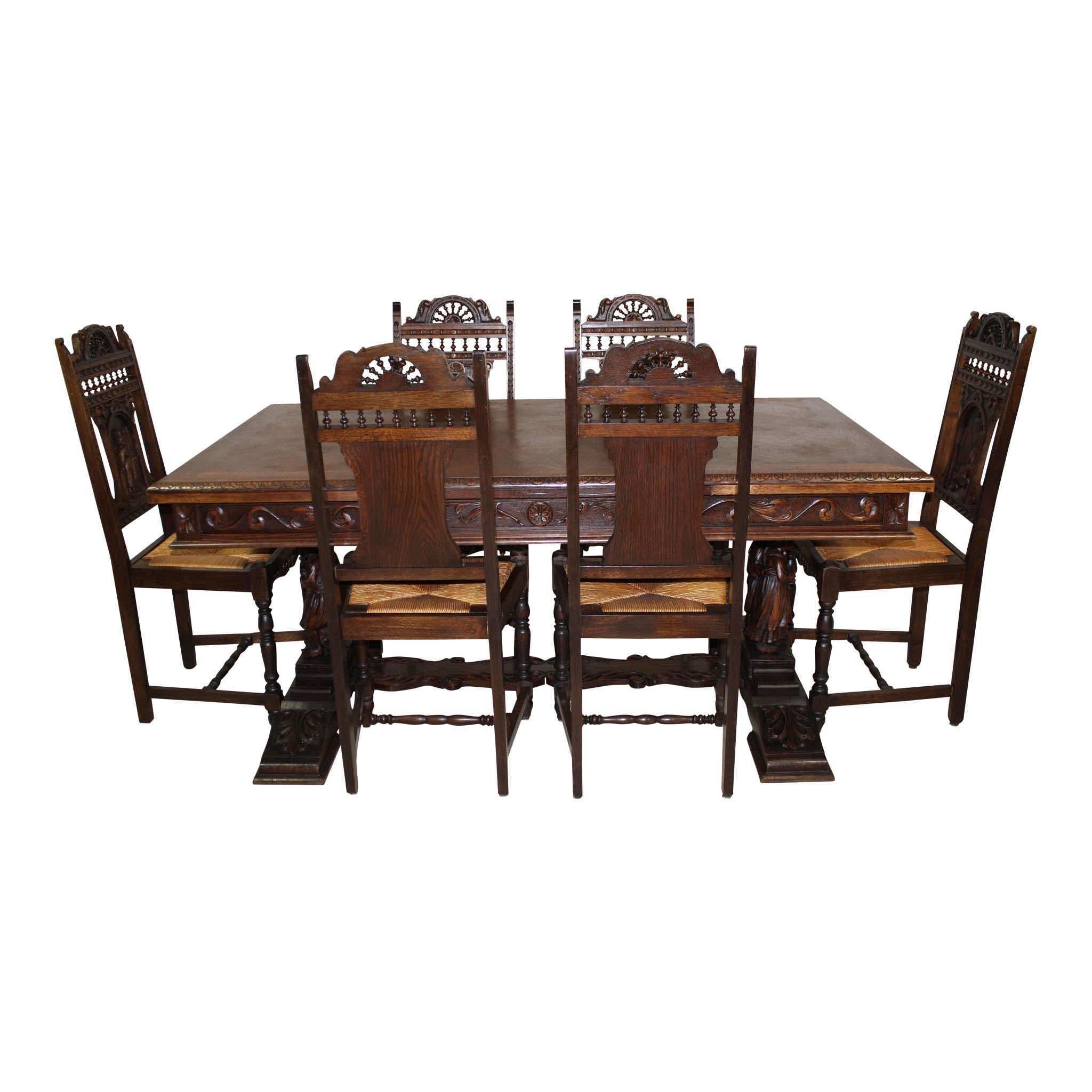 Belgian Draw Leaf Table with Six Chairs, circa 1910