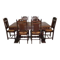 Antique Belgian Draw Leaf Table with Six Chairs, circa 1910