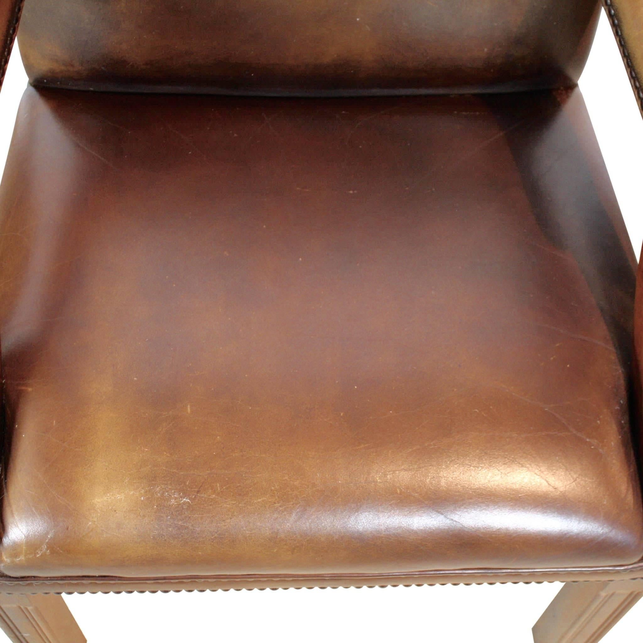 Early 20th Century English Arched Back Leather Armchairs In Good Condition In Evergreen, CO