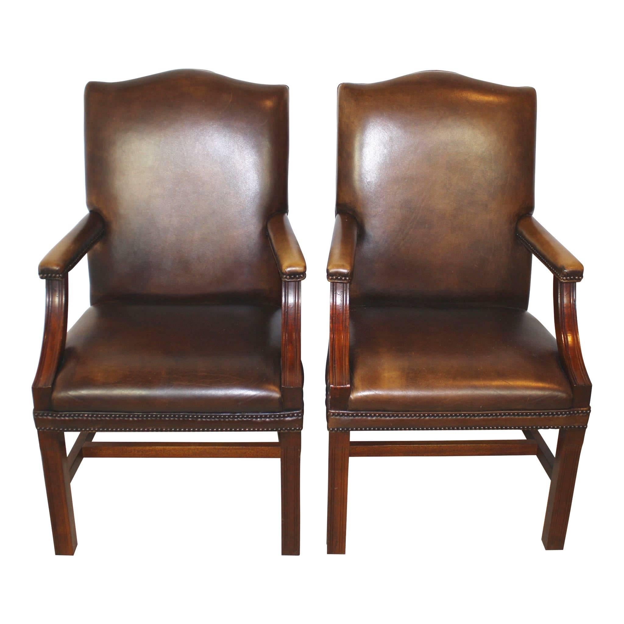 Early 20th Century English Arched Back Leather Armchairs