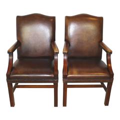 Early 20th Century English Arched Back Leather Armchairs 11