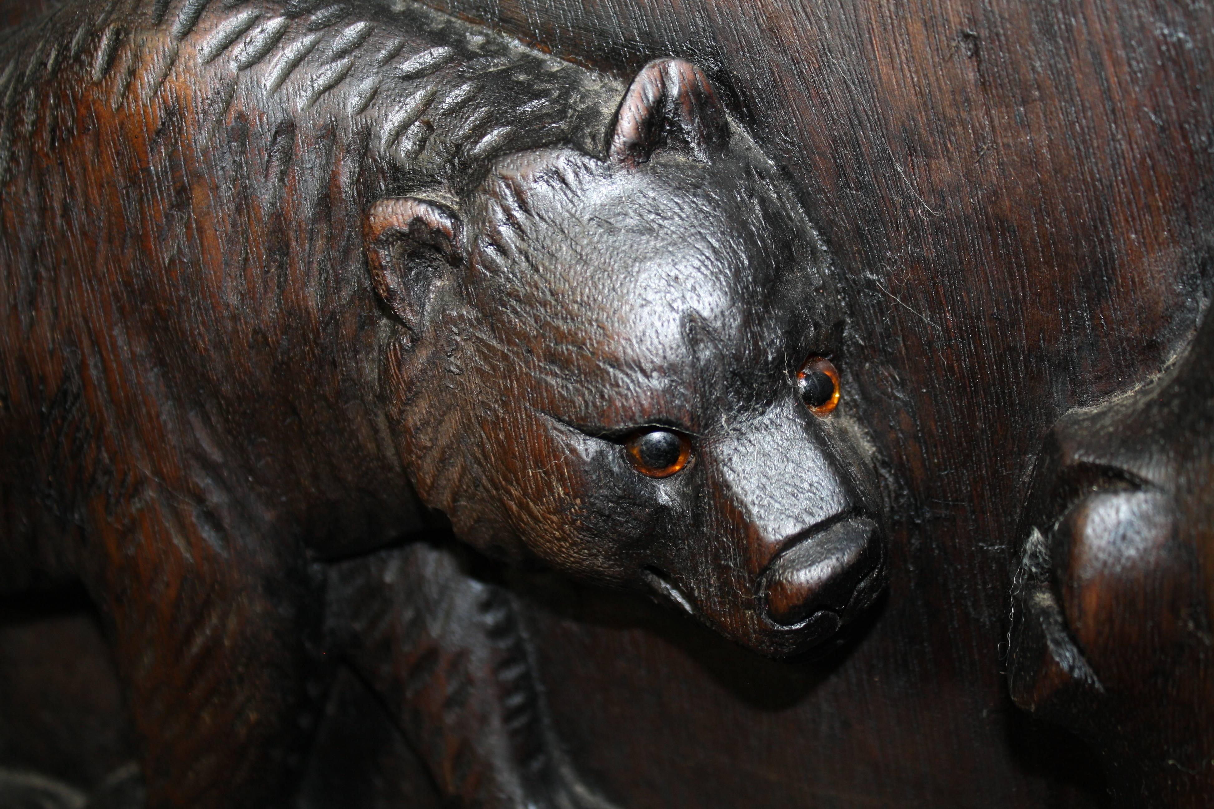 Black Forest Carved Long Case Clock with Bears and Trees, circa 1950 In Excellent Condition In Evergreen, CO