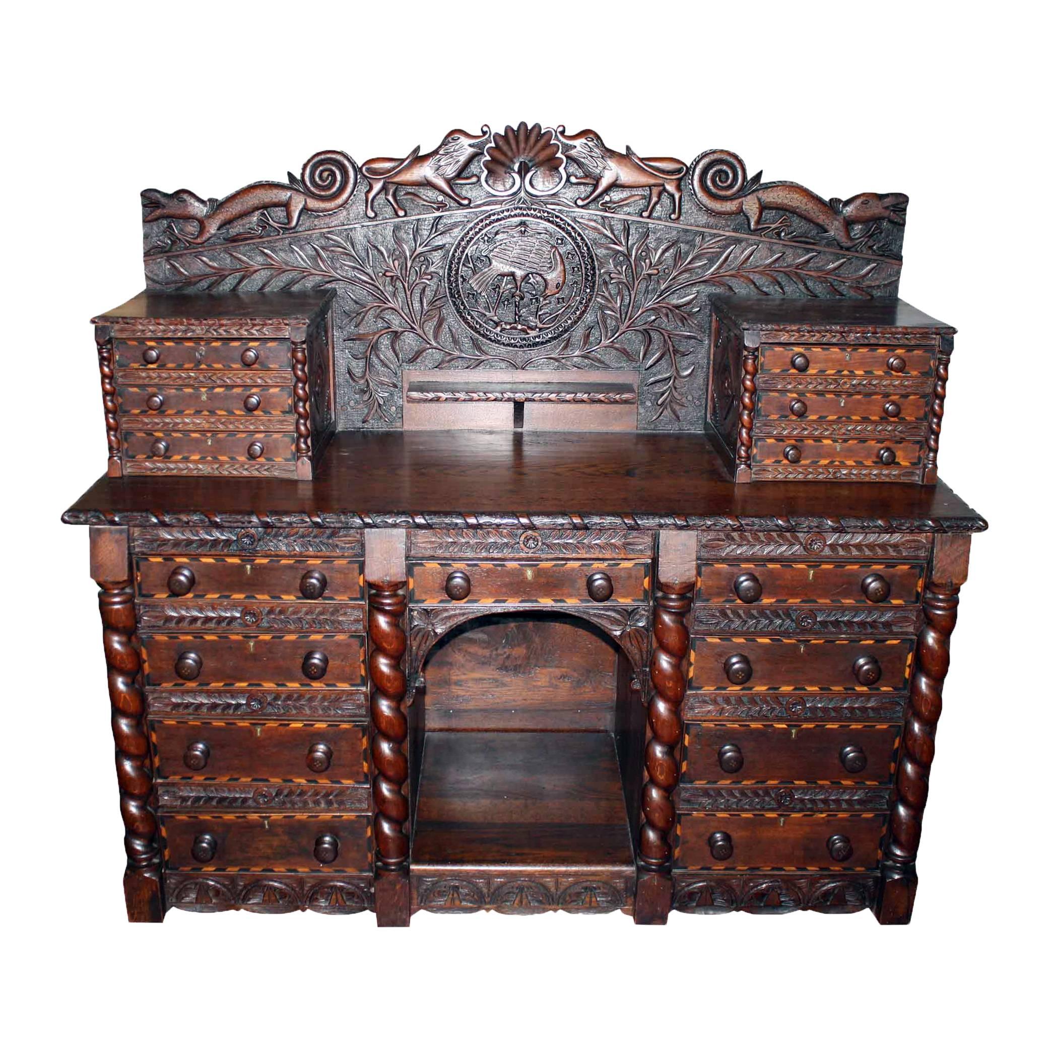 German Carved and Inlaid Server or Sideboard, circa 1850 For Sale