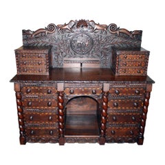 Deutsches geschnitztes und eingelegtes Serviergeschirr oder Sideboard, um 1850