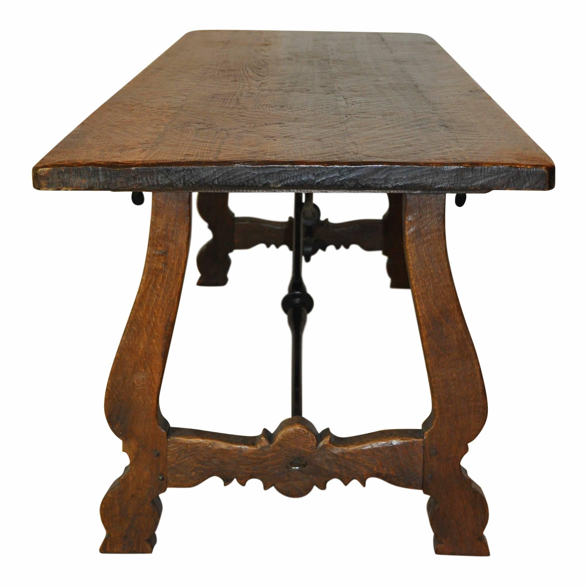 Spanish Colonial Trestle Dining Table and Eight Chairs, circa 1940 In Good Condition In Evergreen, CO