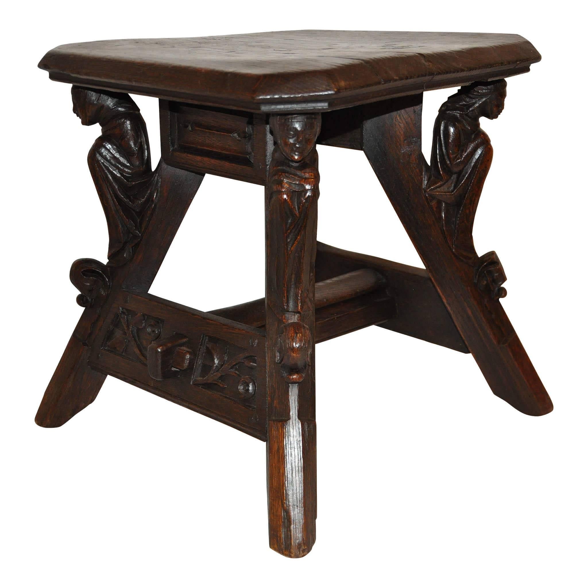 Belgian Gothic Revival Bench, Side Table, circa 1840