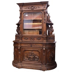 Antique French Hunt Cabinet and Bookshelf, circa 1880
