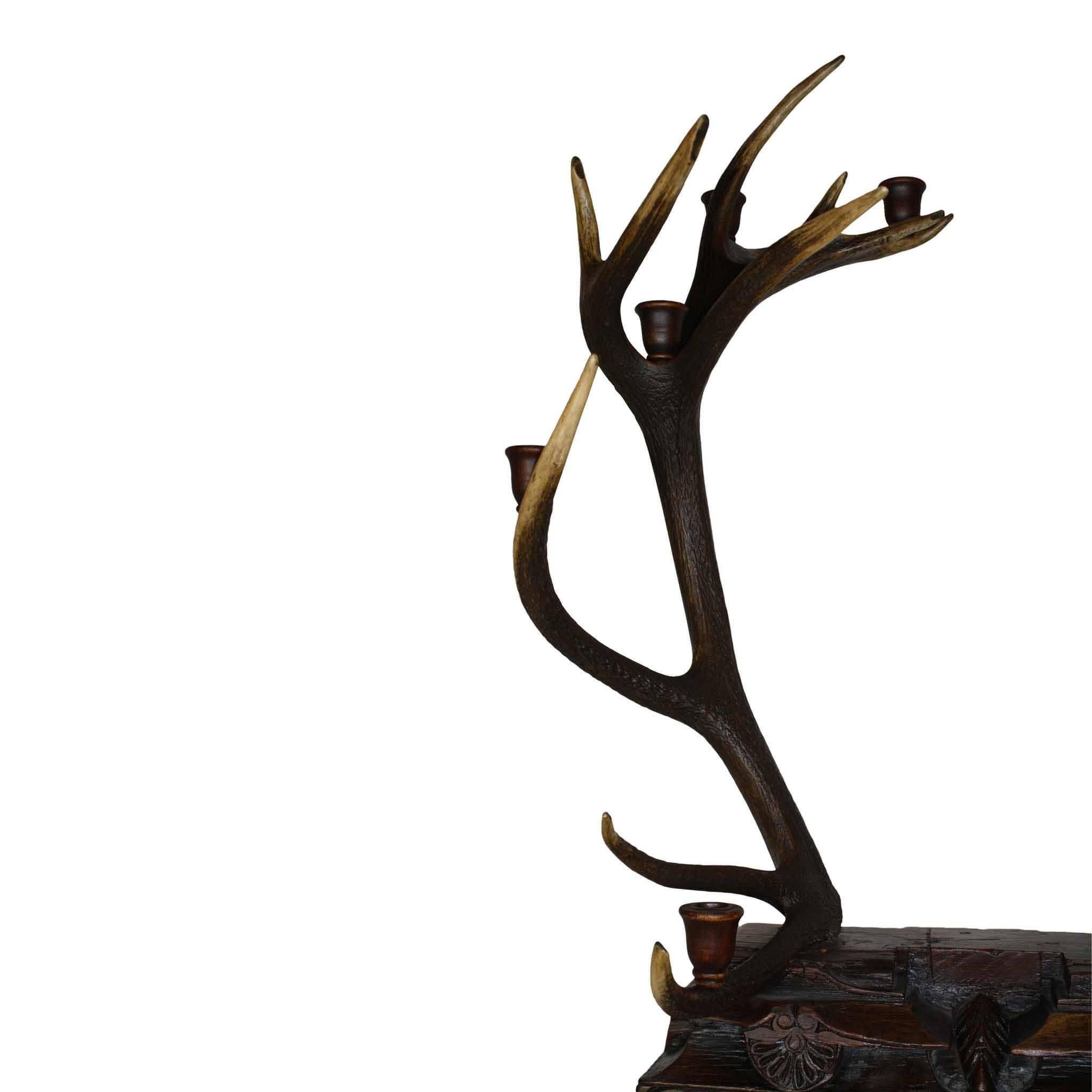 19th Century Bulgarian Red Stag Candelabra with Carved Base