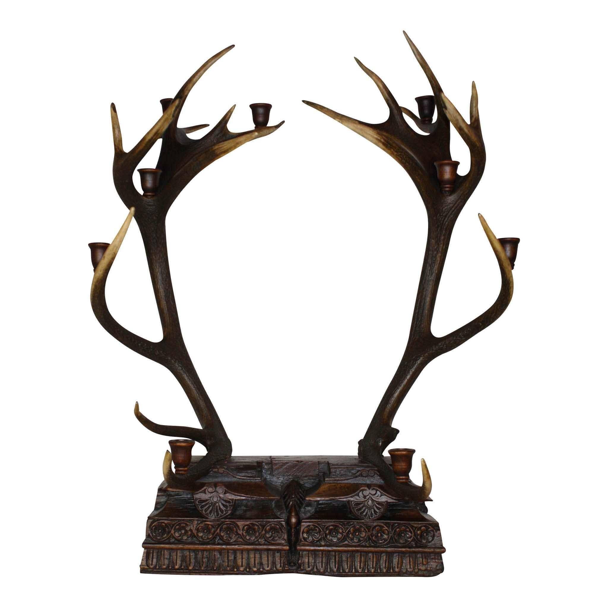 Bulgarian Red Stag Candelabra with Carved Base
