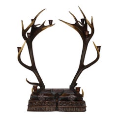 Antique Bulgarian Red Stag Candelabra with Carved Base