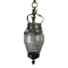 Art Nouveau Chromed Bronze and Glass Hanging Lantern
