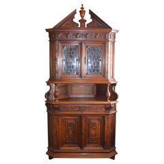 Antique French Walnut Renaissance Revival Corner Cabinet, circa 1875