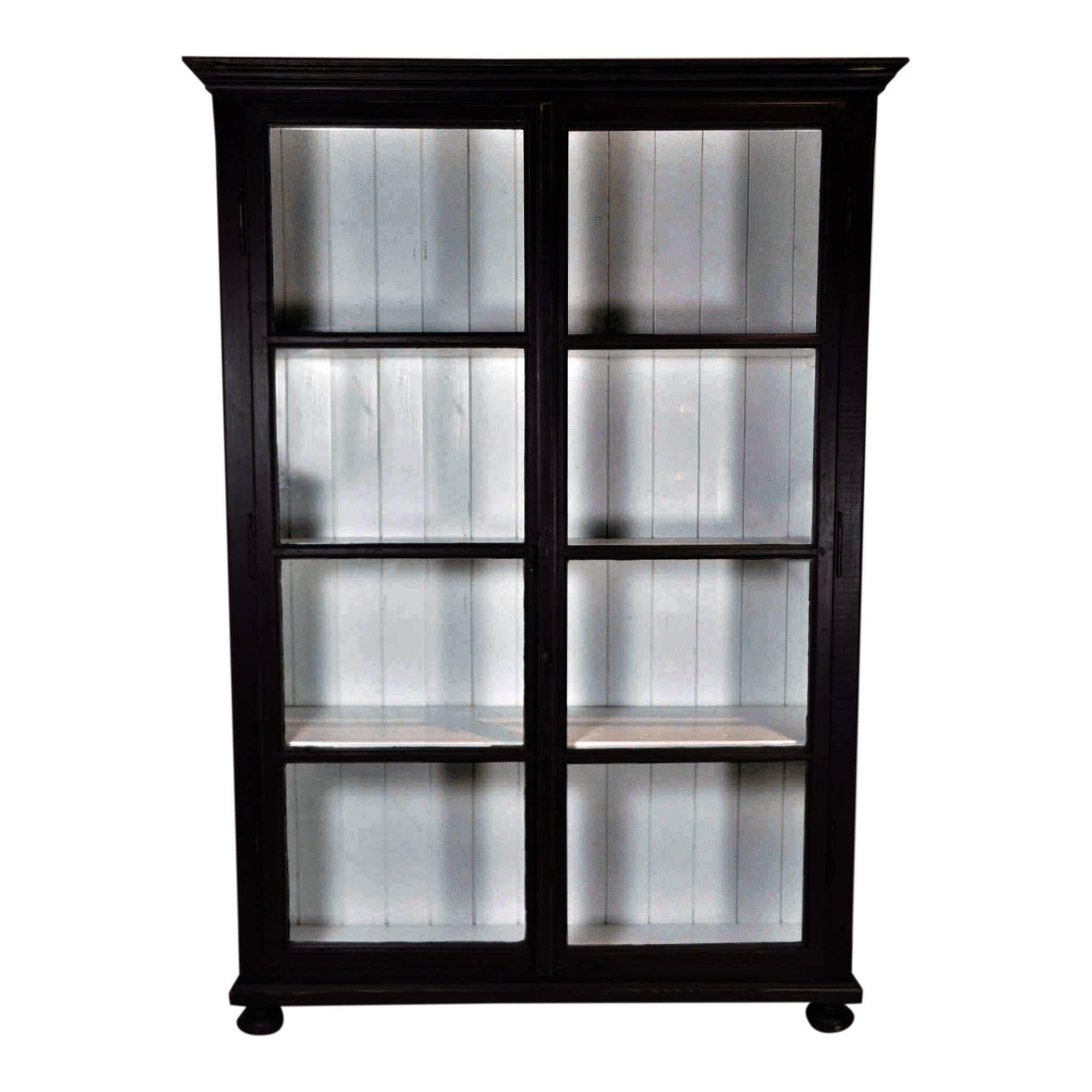 Black and White Cabinet with Glass Doors
