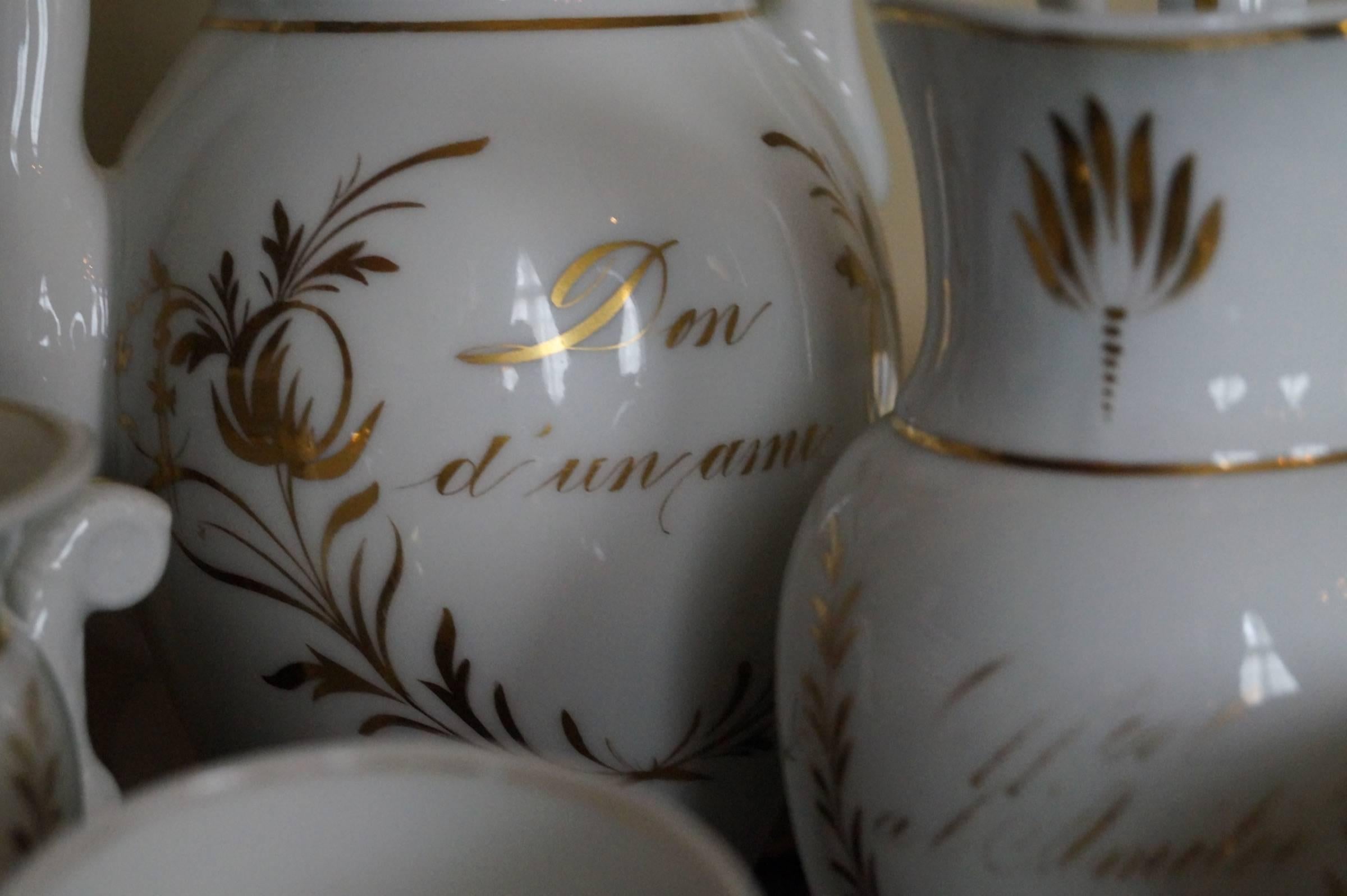 19th Century Old Paris Coffee Service with Text, France, 1850-1880 For Sale