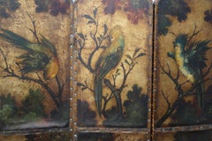 Leather Screen Gilded with Birds and Floral Decoration, England, 19th Century