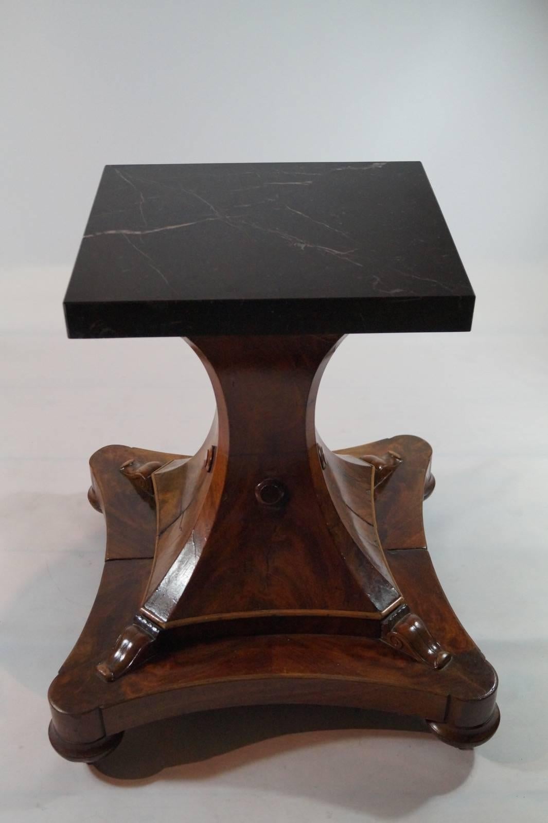 Base is from a wooden Art Deco table with black marble top.
Impressive decorative piece.
Measures:
Height 77cm.
Base 70cm x 70m.
Marble top 50cmx 50cm.