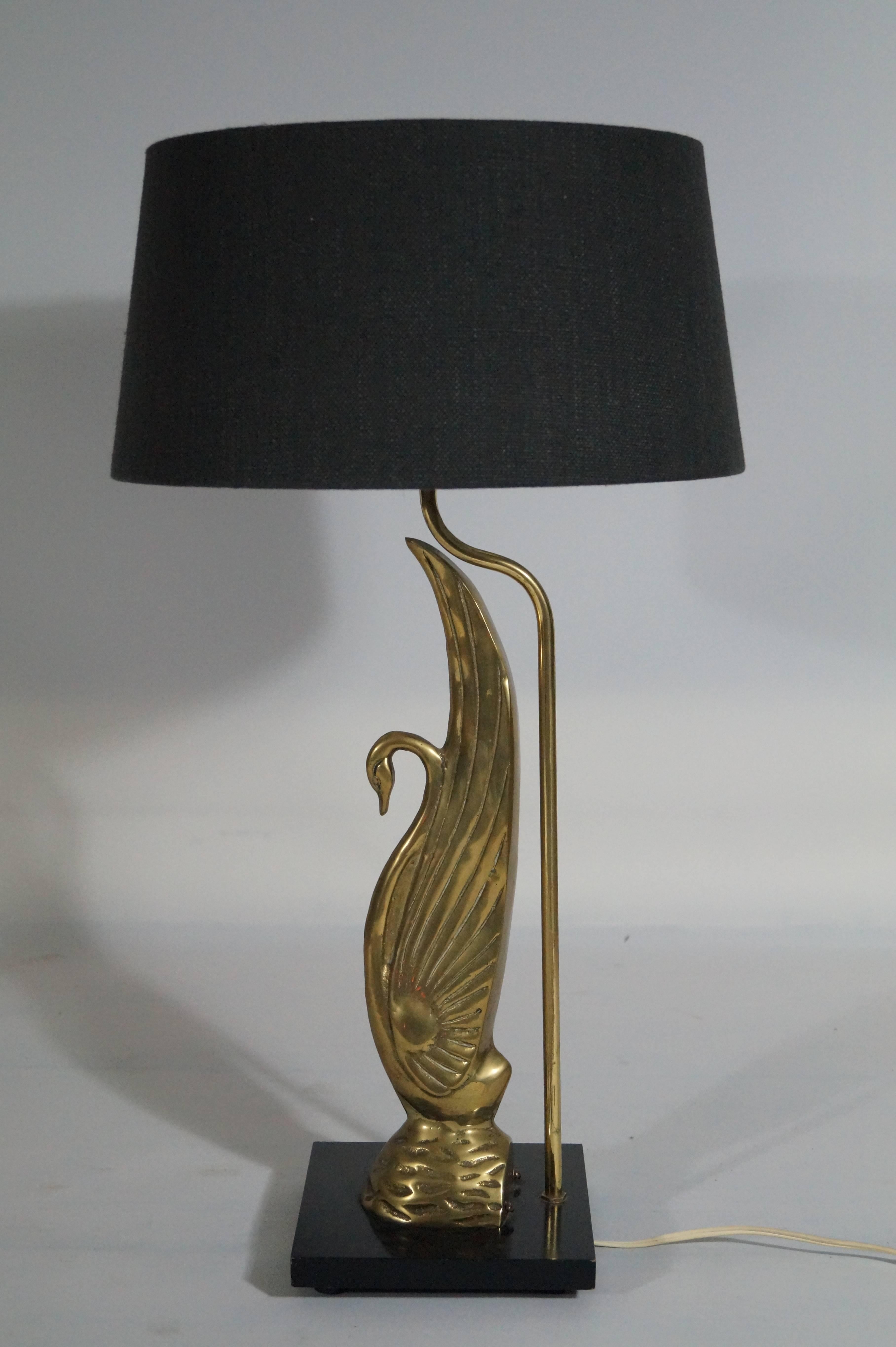 American Hollywood Regency Brass Swan Table Lamp For Sale
