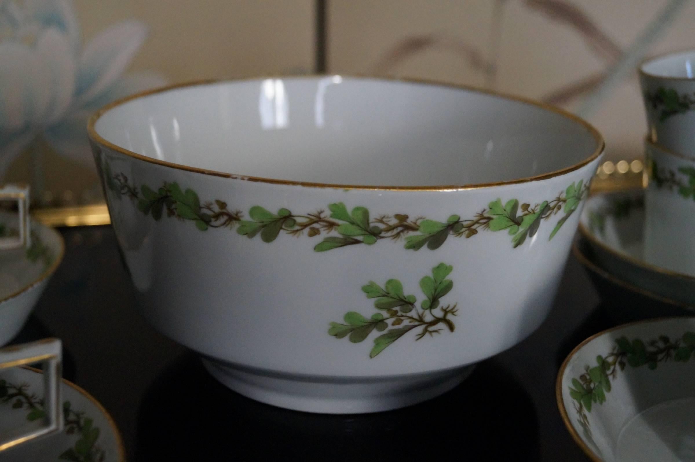 Hand-Painted Late 18th Century Furstenberg Demitasse Bowl, Cups and Saucers For Sale