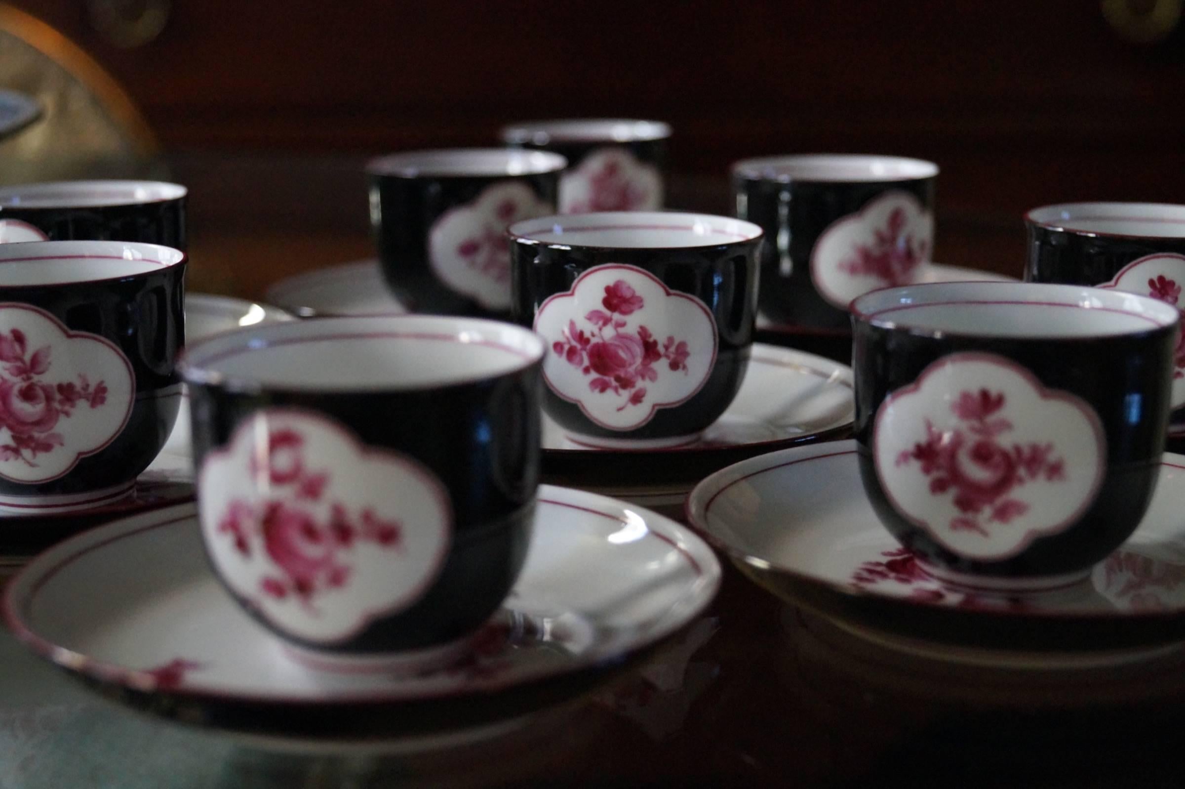 German Late 19th Century Nymphenburg Porcelain Demitasse Cups and Saucers