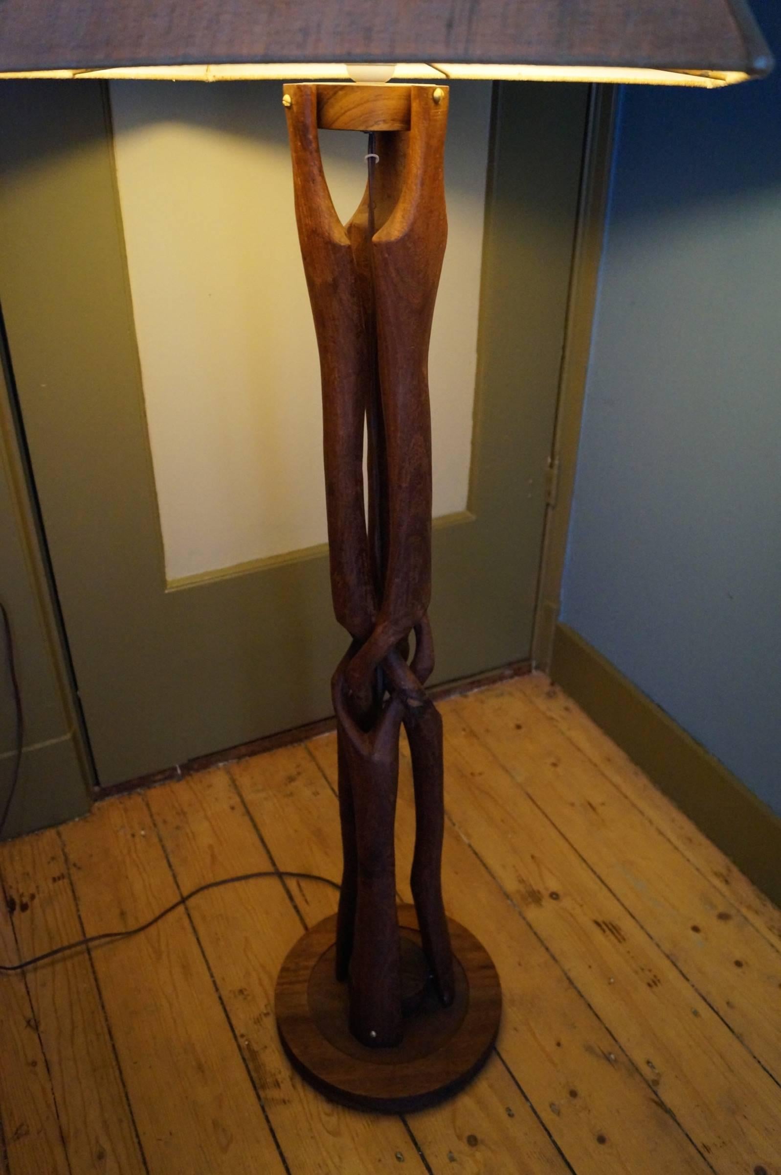 20th Century Unique Entwined Wooden Floor Lamp, Scandinavia, 1950s For Sale