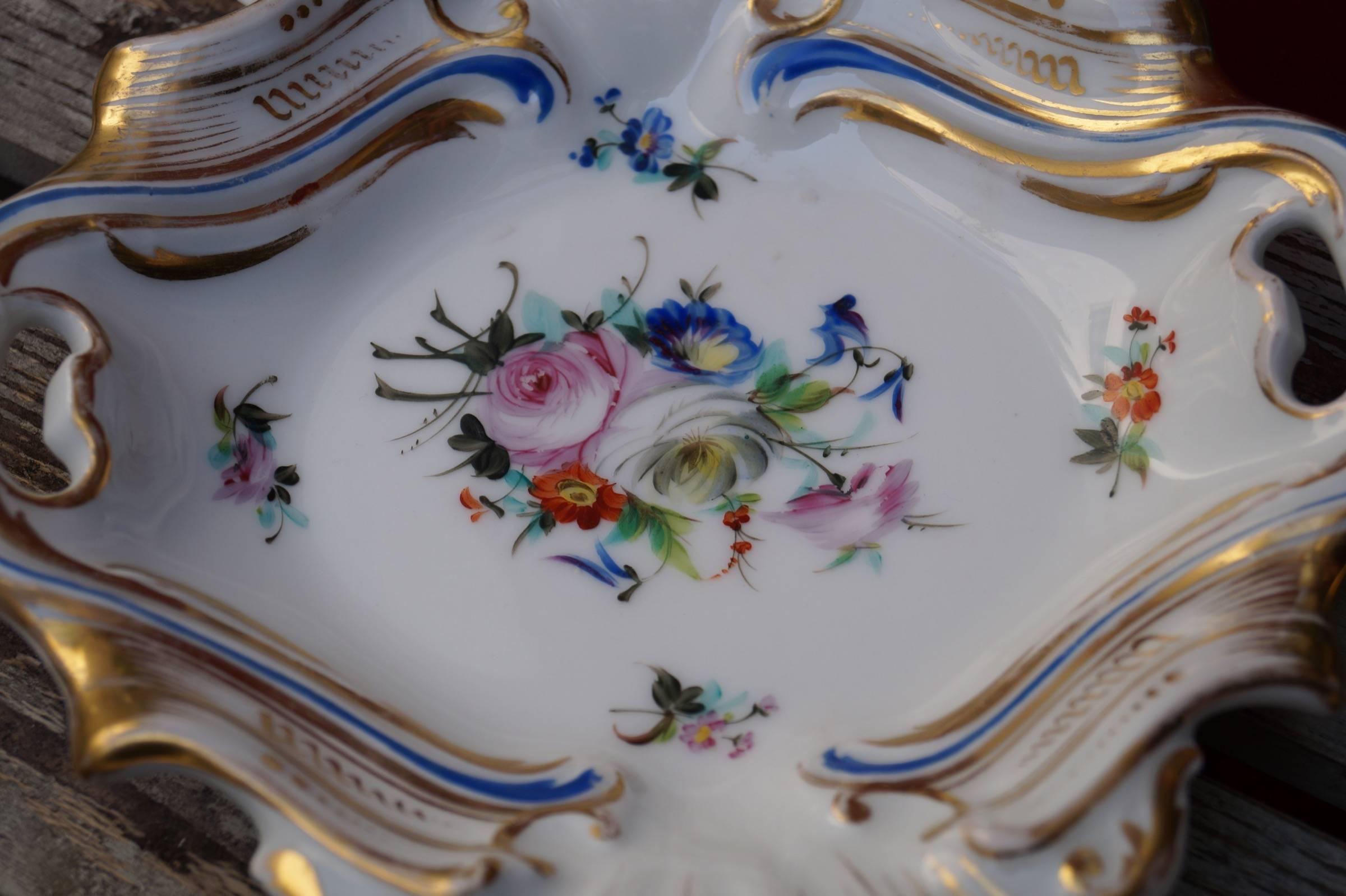 French Four Antique Old Paris Hand-Painted Serving Dishes, France, 1850-1880 For Sale