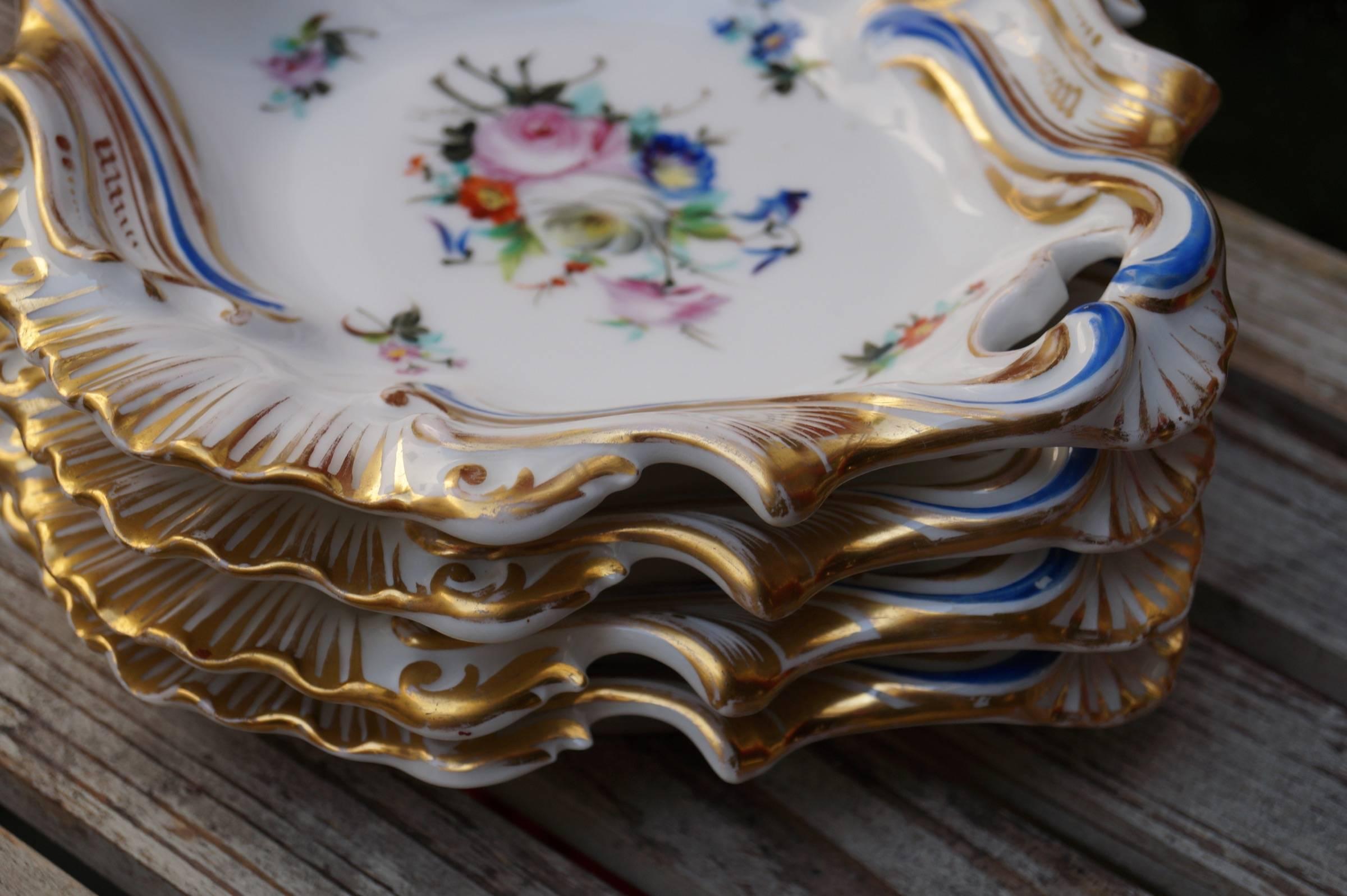 19th Century Four Antique Old Paris Hand-Painted Serving Dishes, France, 1850-1880 For Sale