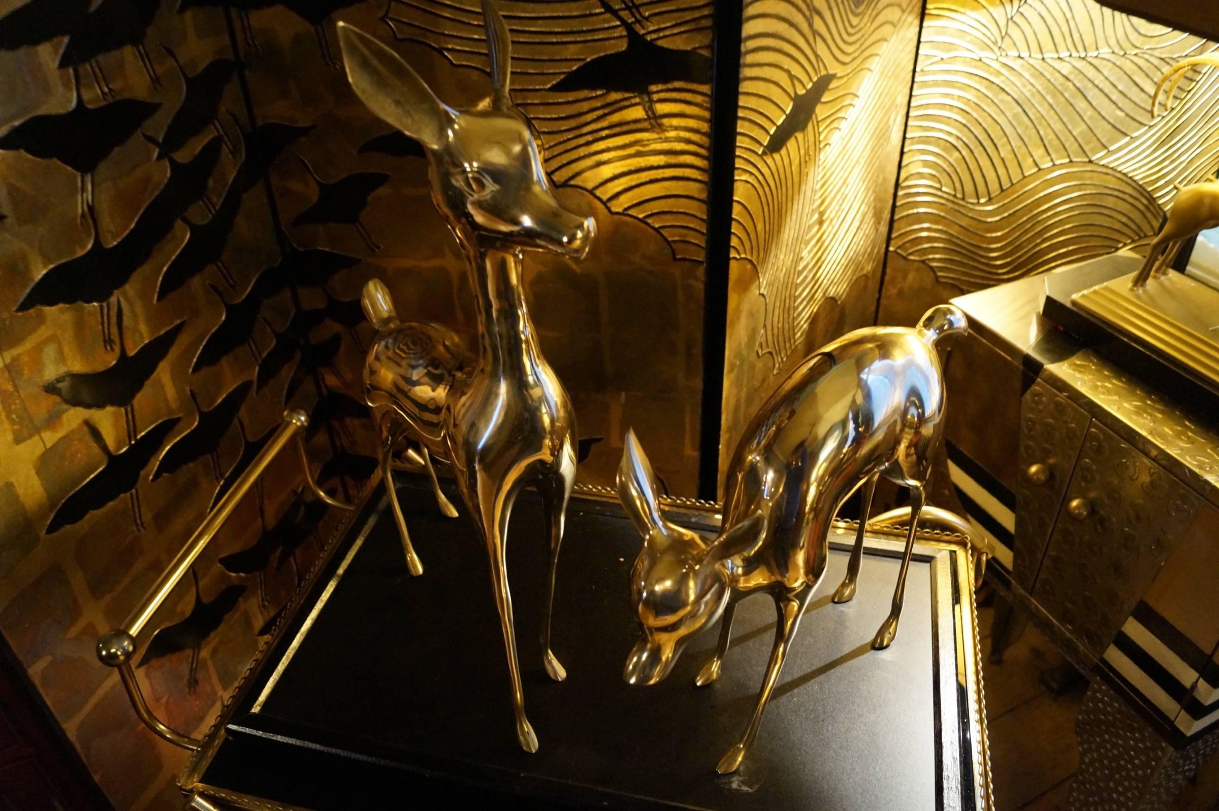 American Charming Mid-Century Modern Couple of Brass Deers, USA, 1960s