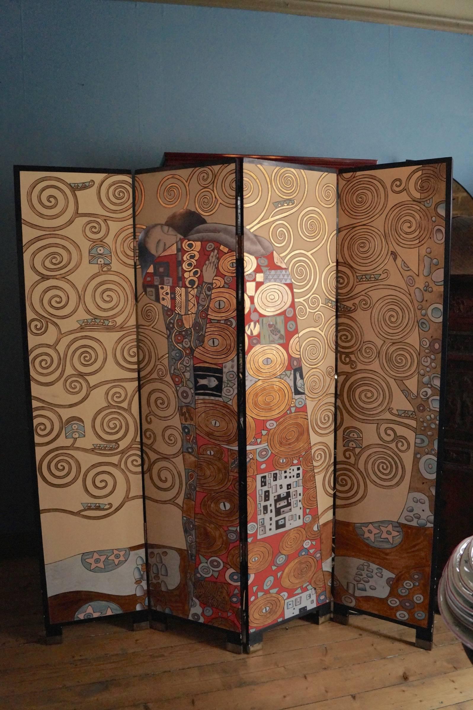 French Rare Screen with Gustav Klimt the Kiss, France, 1970s