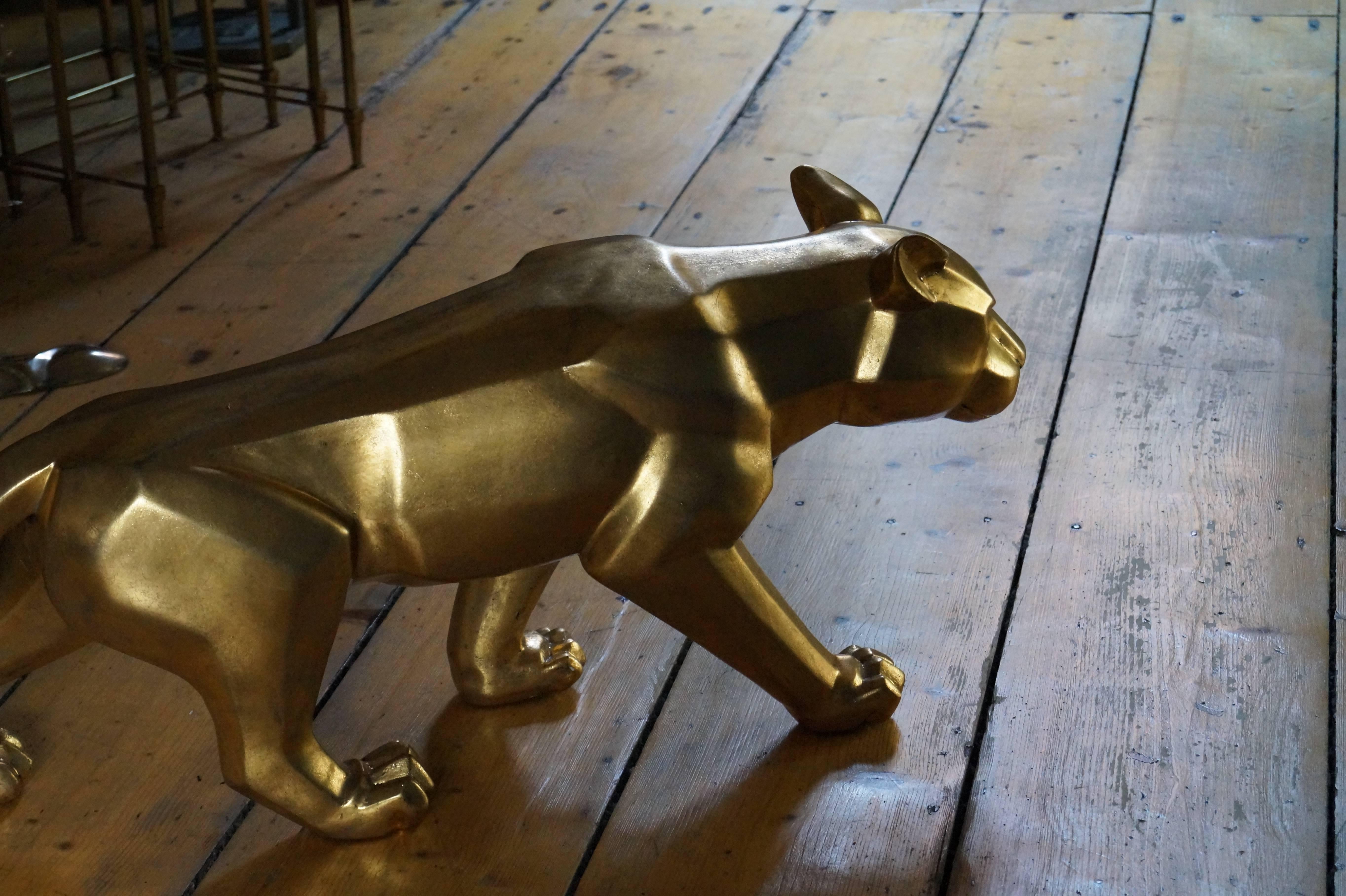 Patinated Stunning Big Golden Panther, France, 1980s