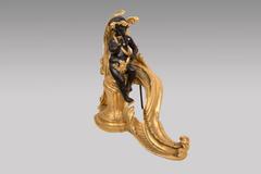 Andirons Pair of Louis XV Style Decor in Babies and Gilt Bronze Patina