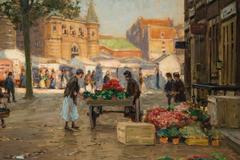 Market Square in Zurich, Oil on Canvas by Heinrich Hermanns, German Painter